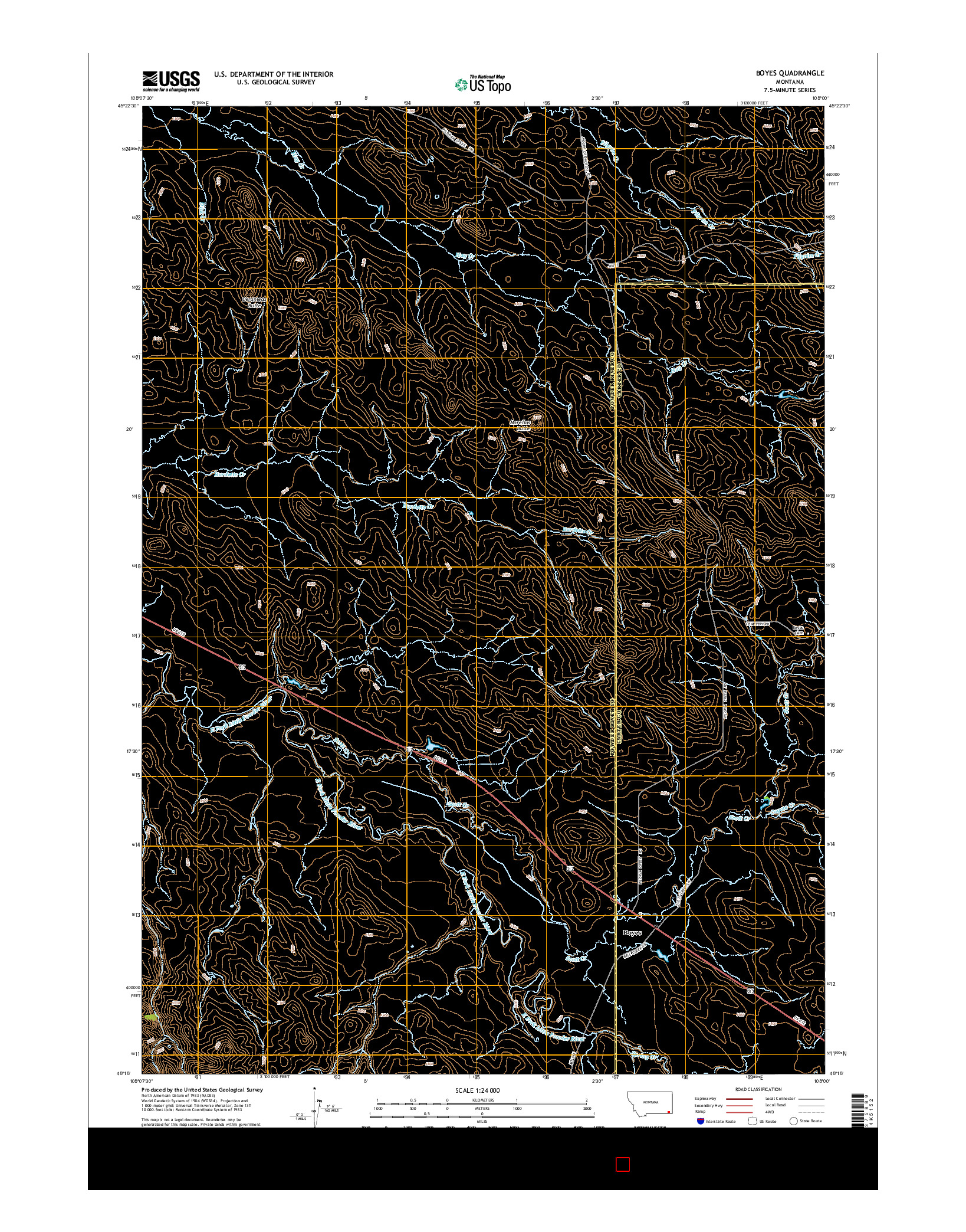 USGS US TOPO 7.5-MINUTE MAP FOR BOYES, MT 2014