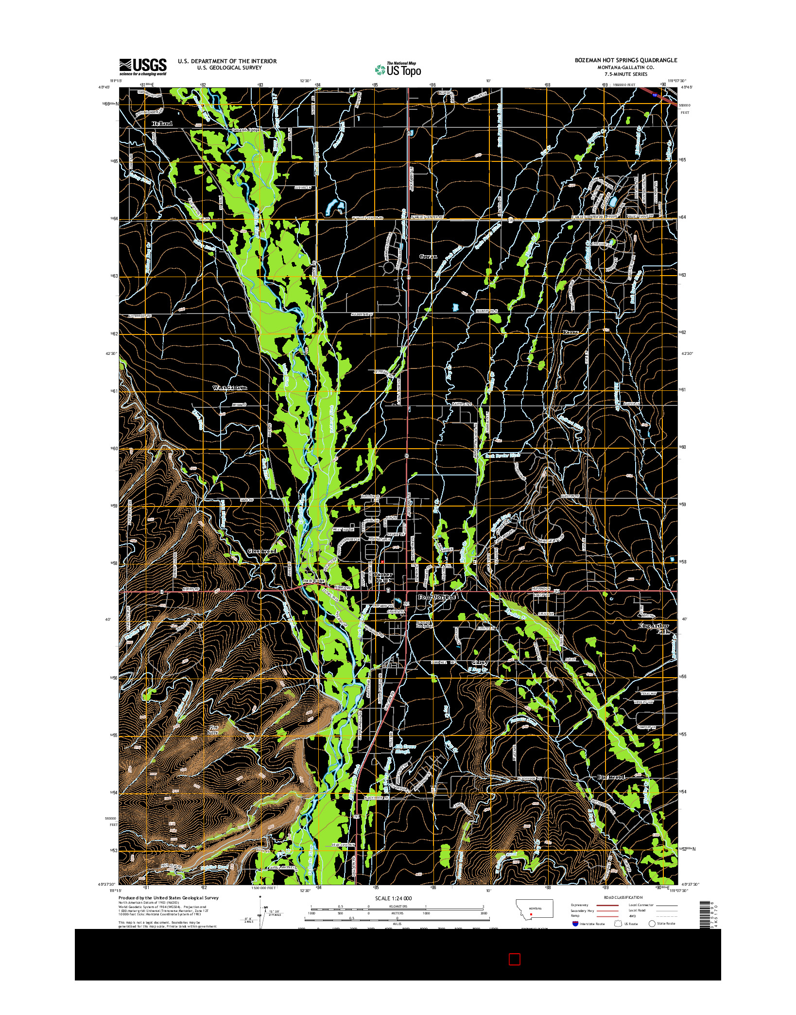 USGS US TOPO 7.5-MINUTE MAP FOR BOZEMAN HOT SPRINGS, MT 2014