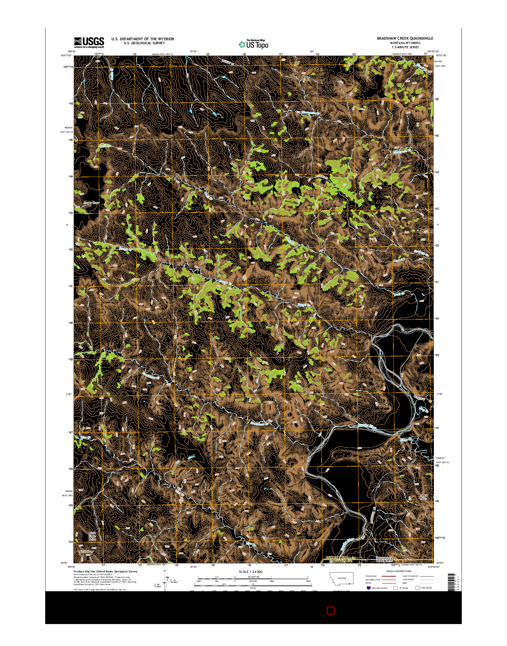 USGS US TOPO 7.5-MINUTE MAP FOR BRADSHAW CREEK, MT-WY 2014