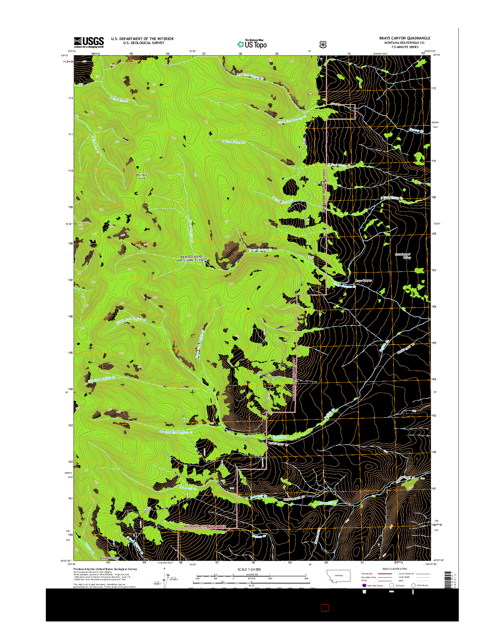 USGS US TOPO 7.5-MINUTE MAP FOR BRAYS CANYON, MT 2014