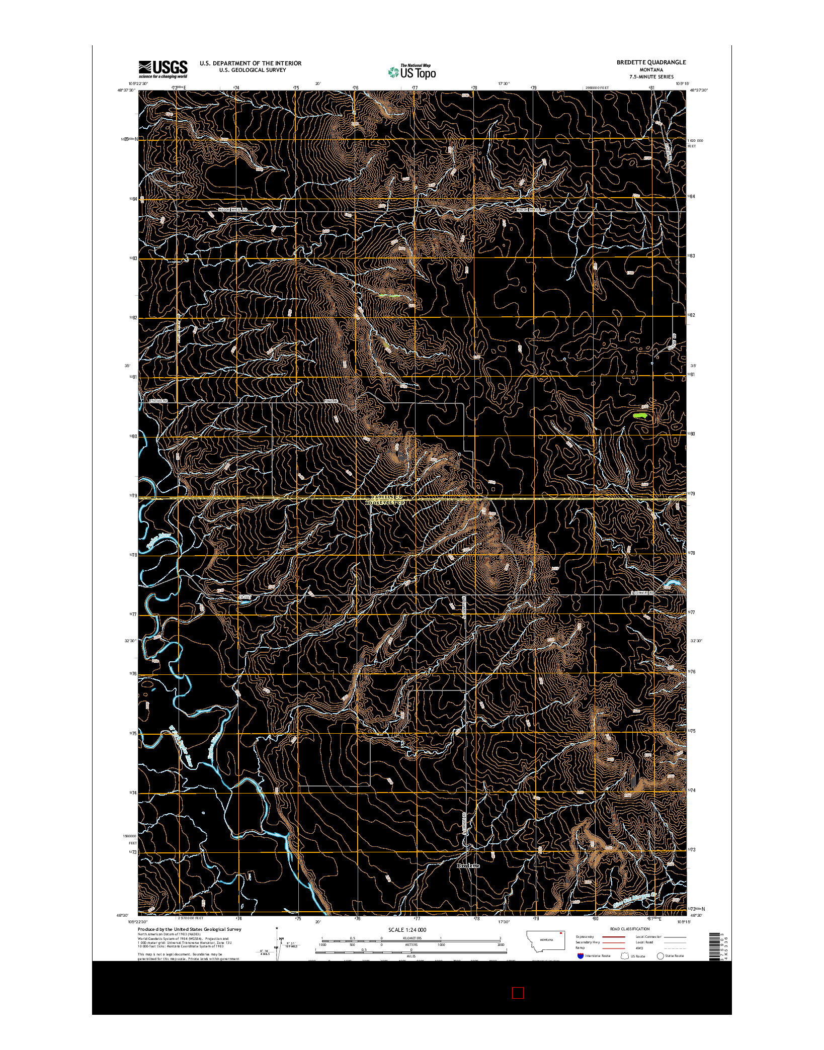 USGS US TOPO 7.5-MINUTE MAP FOR BREDETTE, MT 2014