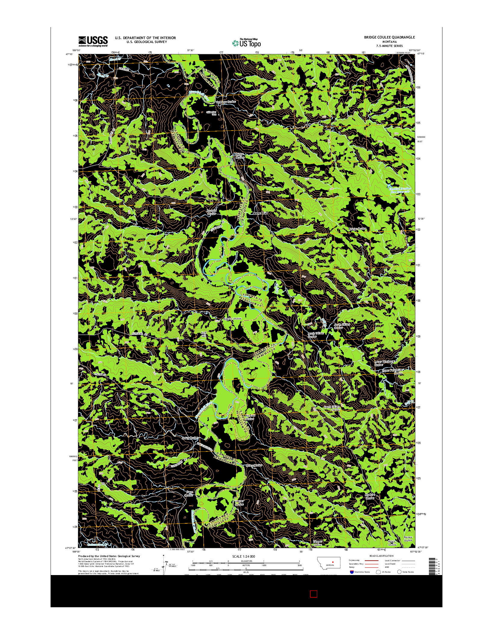 USGS US TOPO 7.5-MINUTE MAP FOR BRIDGE COULEE, MT 2014