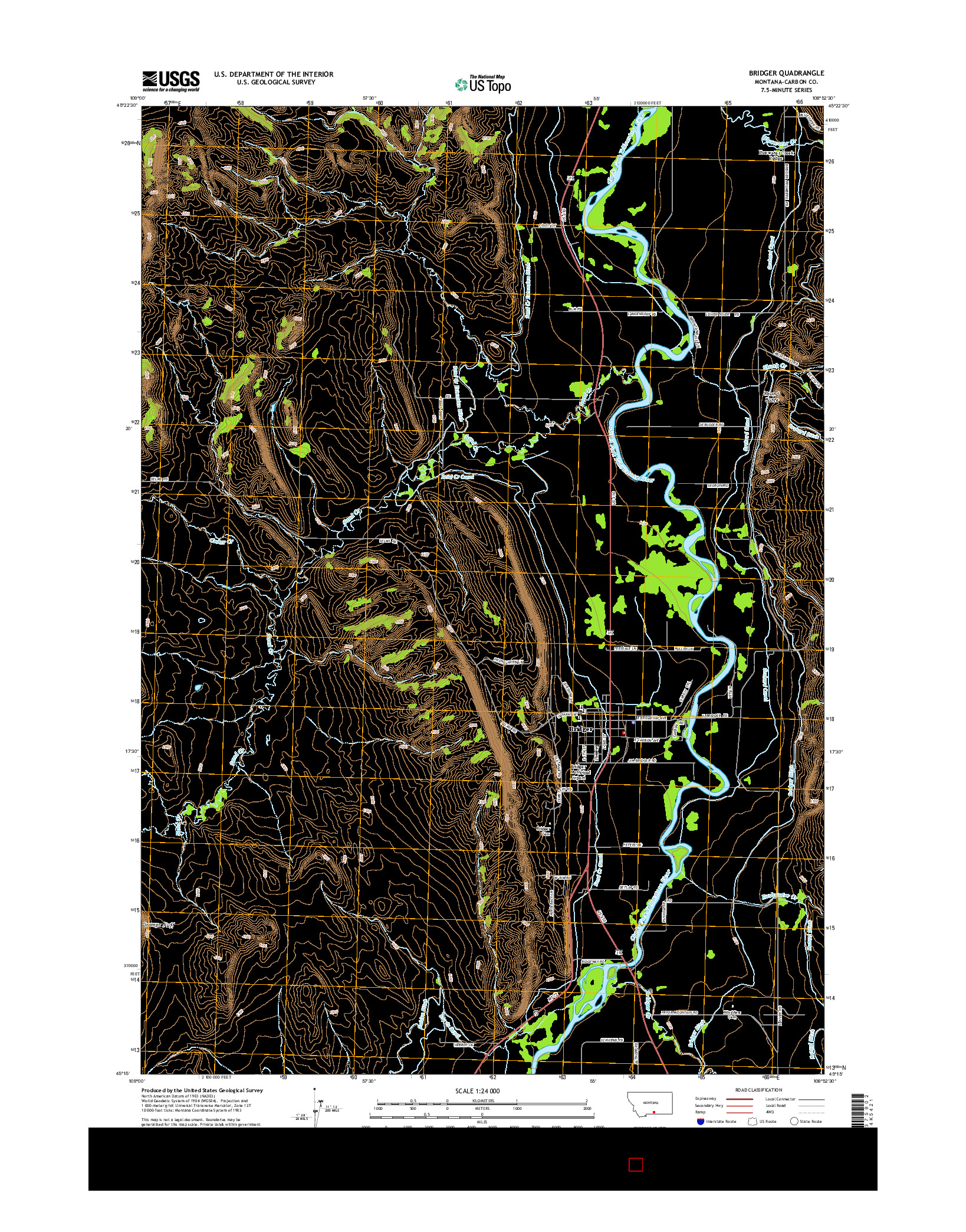 USGS US TOPO 7.5-MINUTE MAP FOR BRIDGER, MT 2014