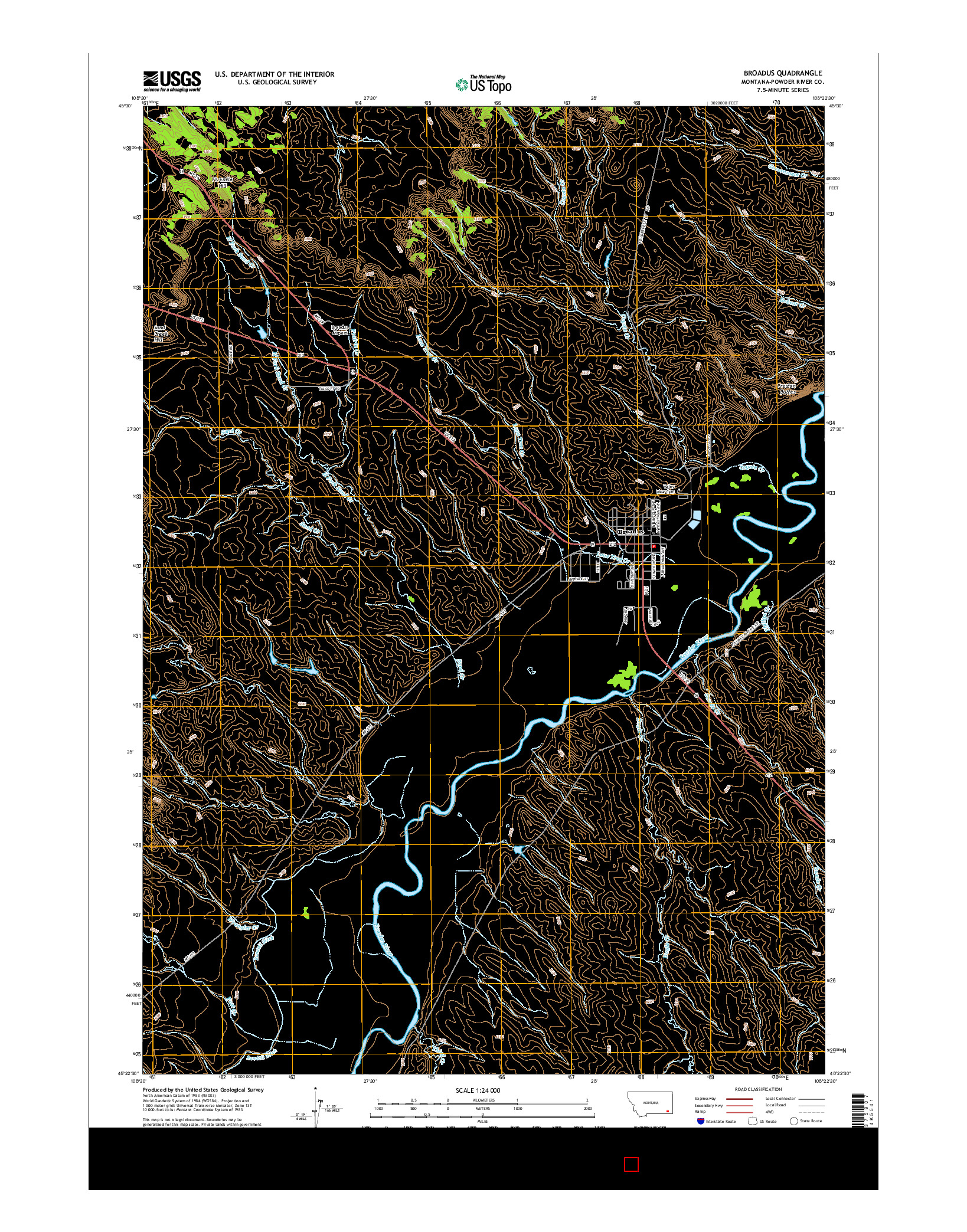 USGS US TOPO 7.5-MINUTE MAP FOR BROADUS, MT 2014