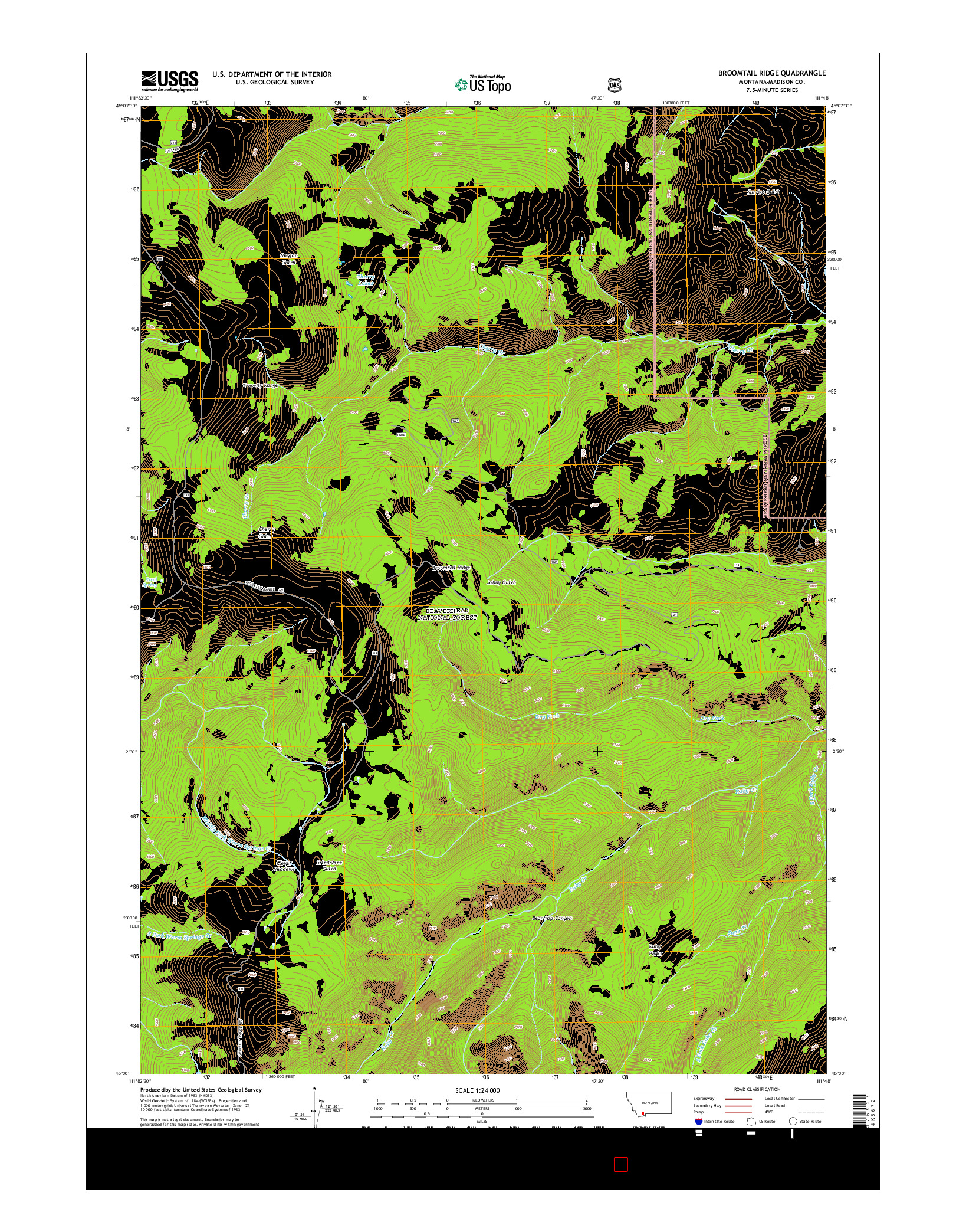 USGS US TOPO 7.5-MINUTE MAP FOR BROOMTAIL RIDGE, MT 2014
