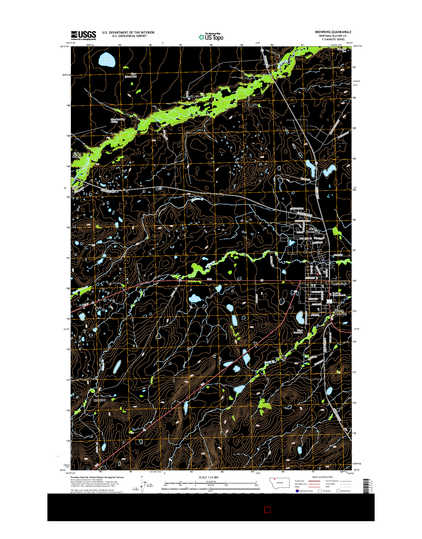 USGS US TOPO 7.5-MINUTE MAP FOR BROWNING, MT 2014