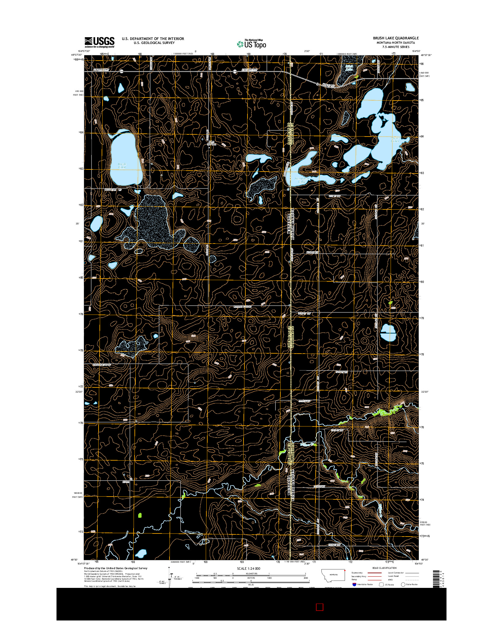 USGS US TOPO 7.5-MINUTE MAP FOR BRUSH LAKE, MT-ND 2014