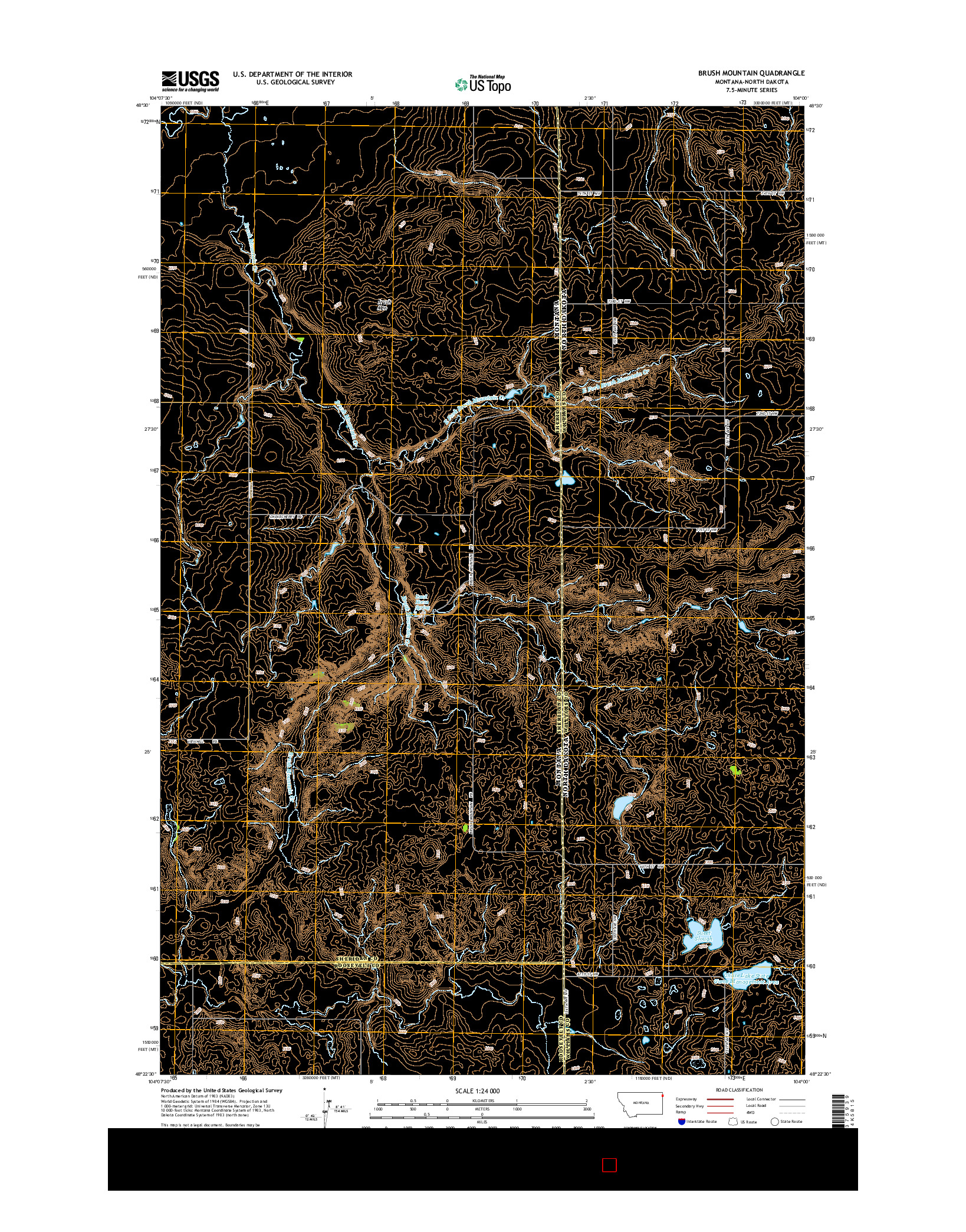 USGS US TOPO 7.5-MINUTE MAP FOR BRUSH MOUNTAIN, MT-ND 2014