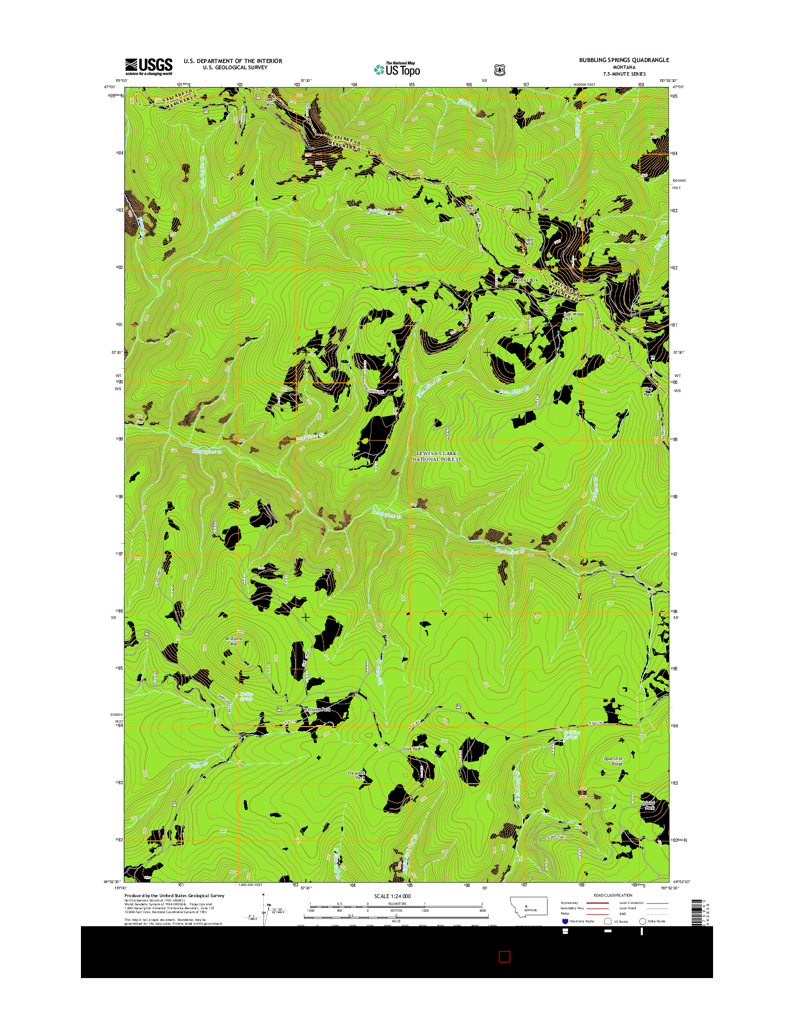 USGS US TOPO 7.5-MINUTE MAP FOR BUBBLING SPRINGS, MT 2014