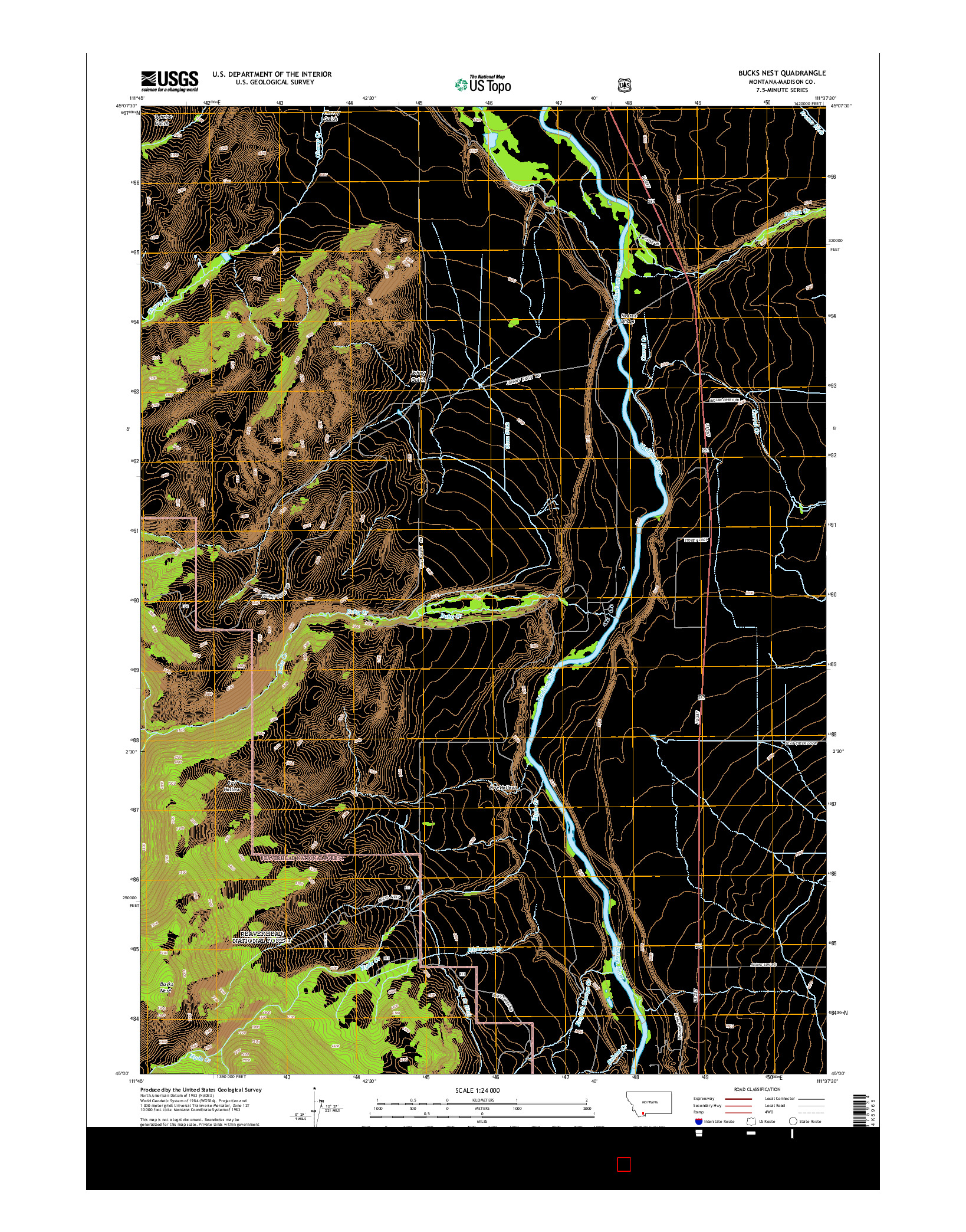 USGS US TOPO 7.5-MINUTE MAP FOR BUCKS NEST, MT 2014