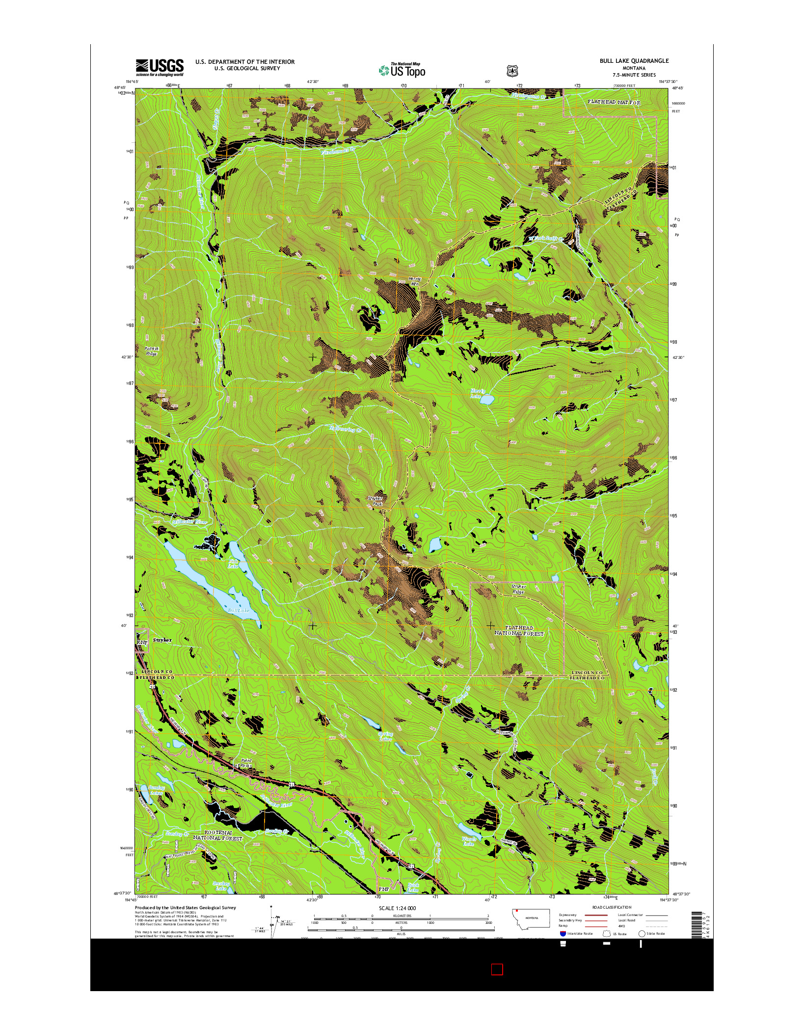 USGS US TOPO 7.5-MINUTE MAP FOR BULL LAKE, MT 2014