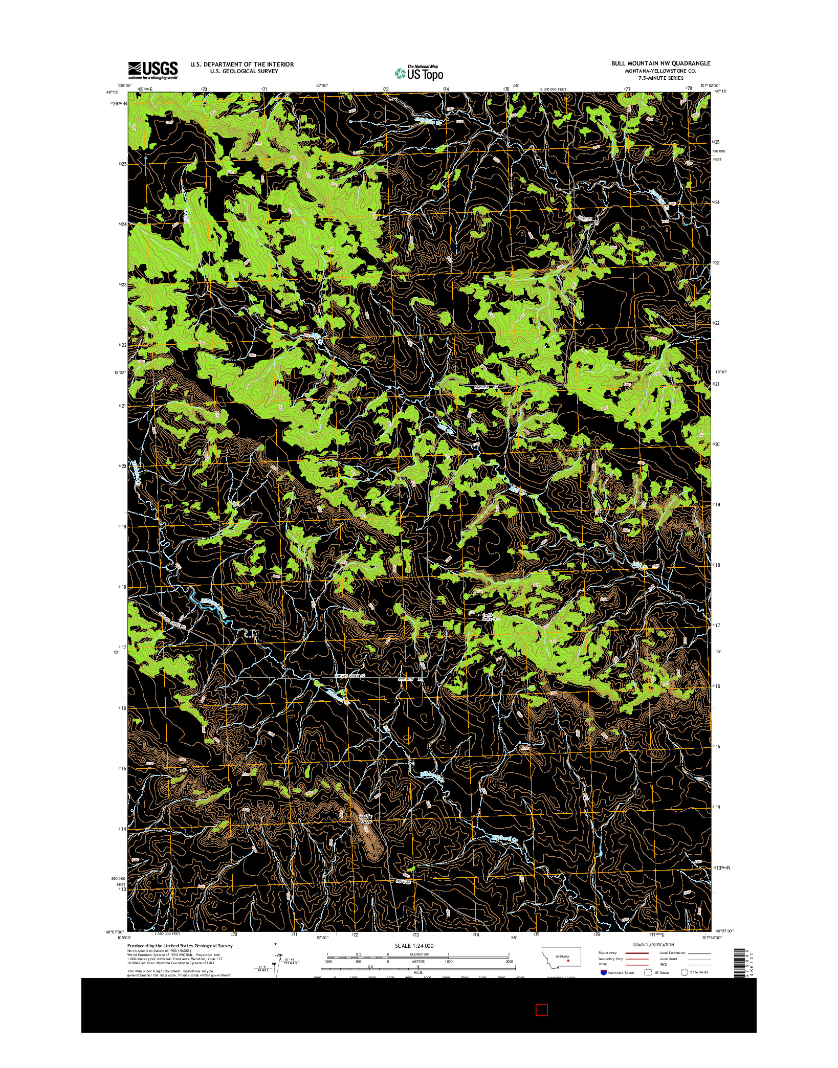 USGS US TOPO 7.5-MINUTE MAP FOR BULL MOUNTAIN NW, MT 2014