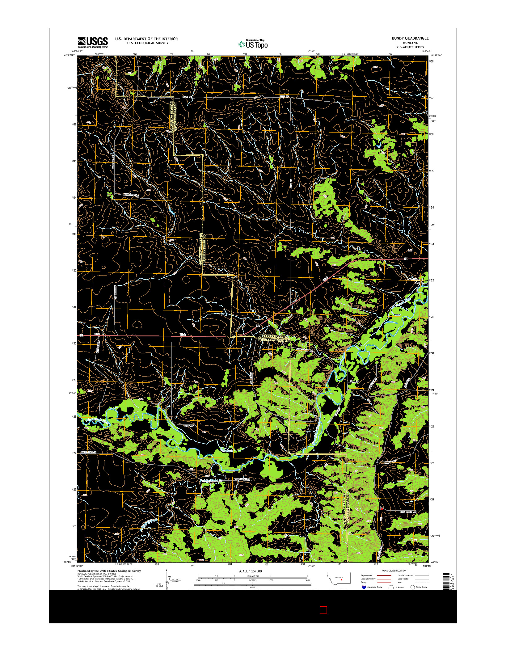 USGS US TOPO 7.5-MINUTE MAP FOR BUNDY, MT 2014