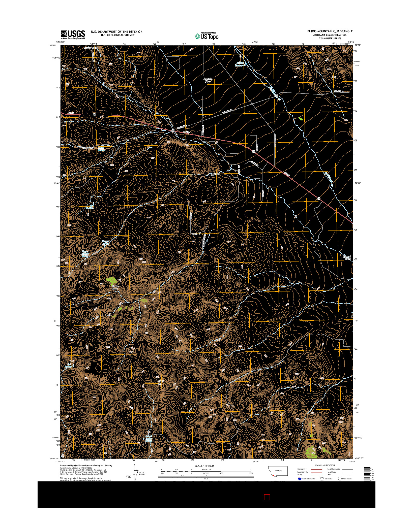 USGS US TOPO 7.5-MINUTE MAP FOR BURNS MOUNTAIN, MT 2014