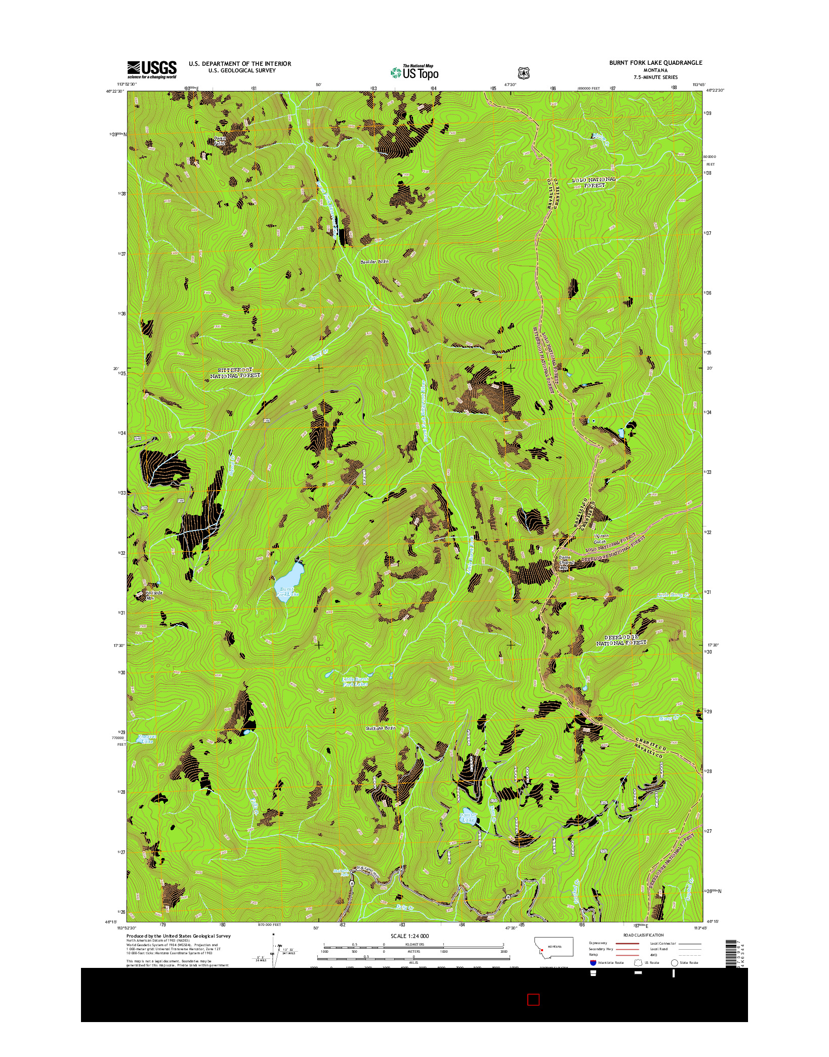 USGS US TOPO 7.5-MINUTE MAP FOR BURNT FORK LAKE, MT 2014