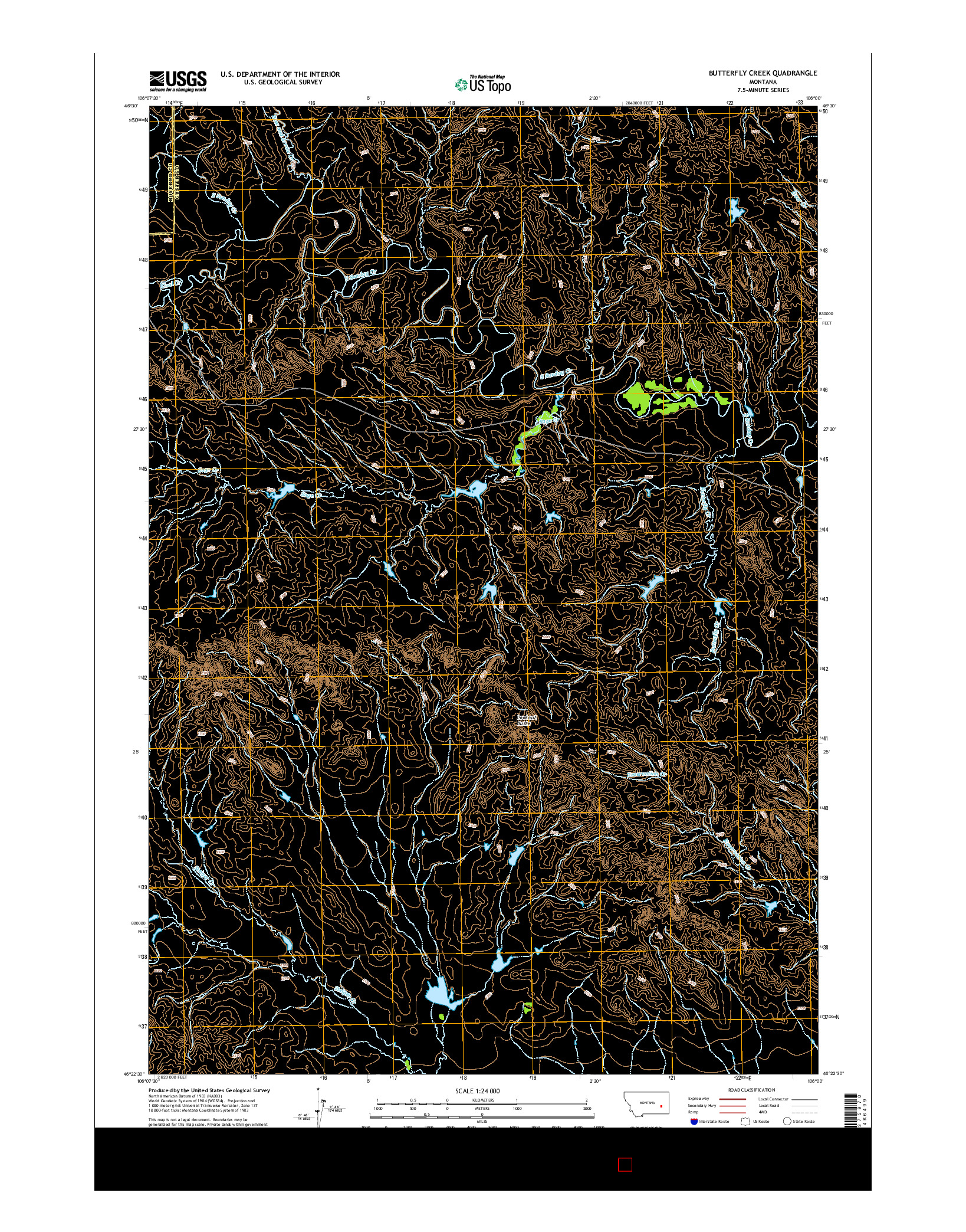 USGS US TOPO 7.5-MINUTE MAP FOR BUTTERFLY CREEK, MT 2014