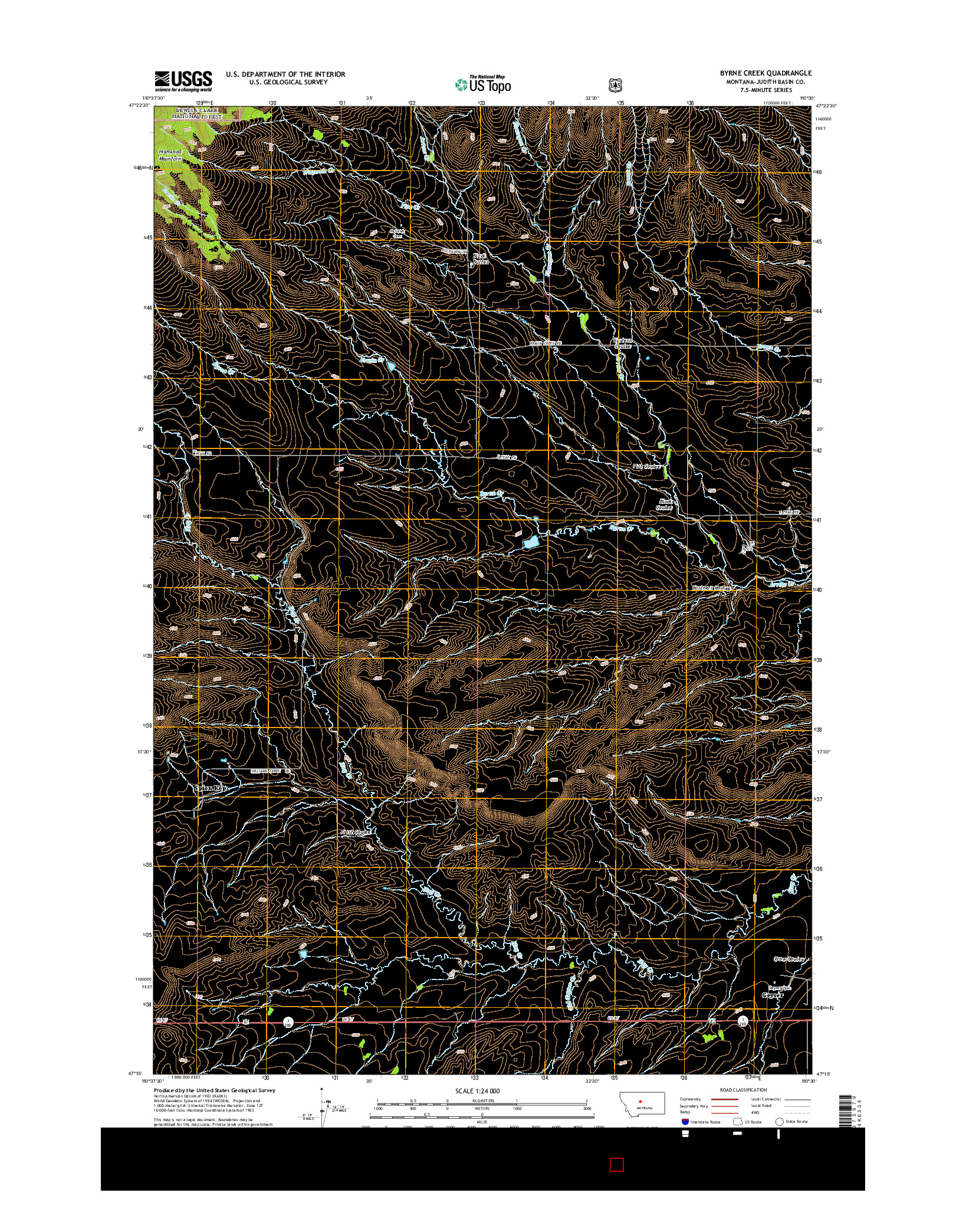 USGS US TOPO 7.5-MINUTE MAP FOR BYRNE CREEK, MT 2014