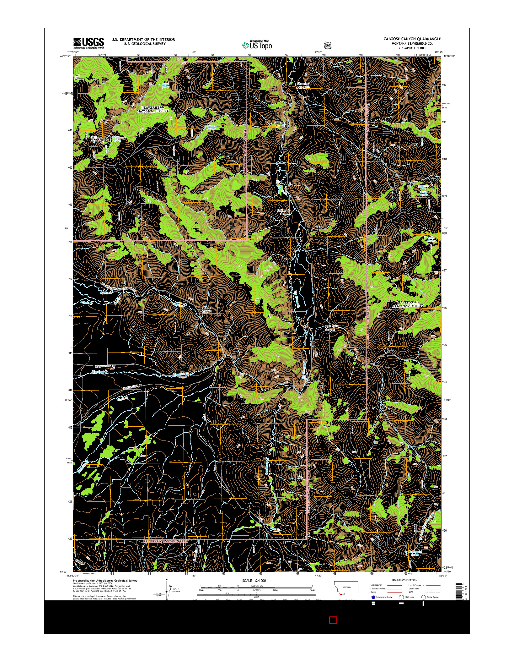 USGS US TOPO 7.5-MINUTE MAP FOR CABOOSE CANYON, MT 2014