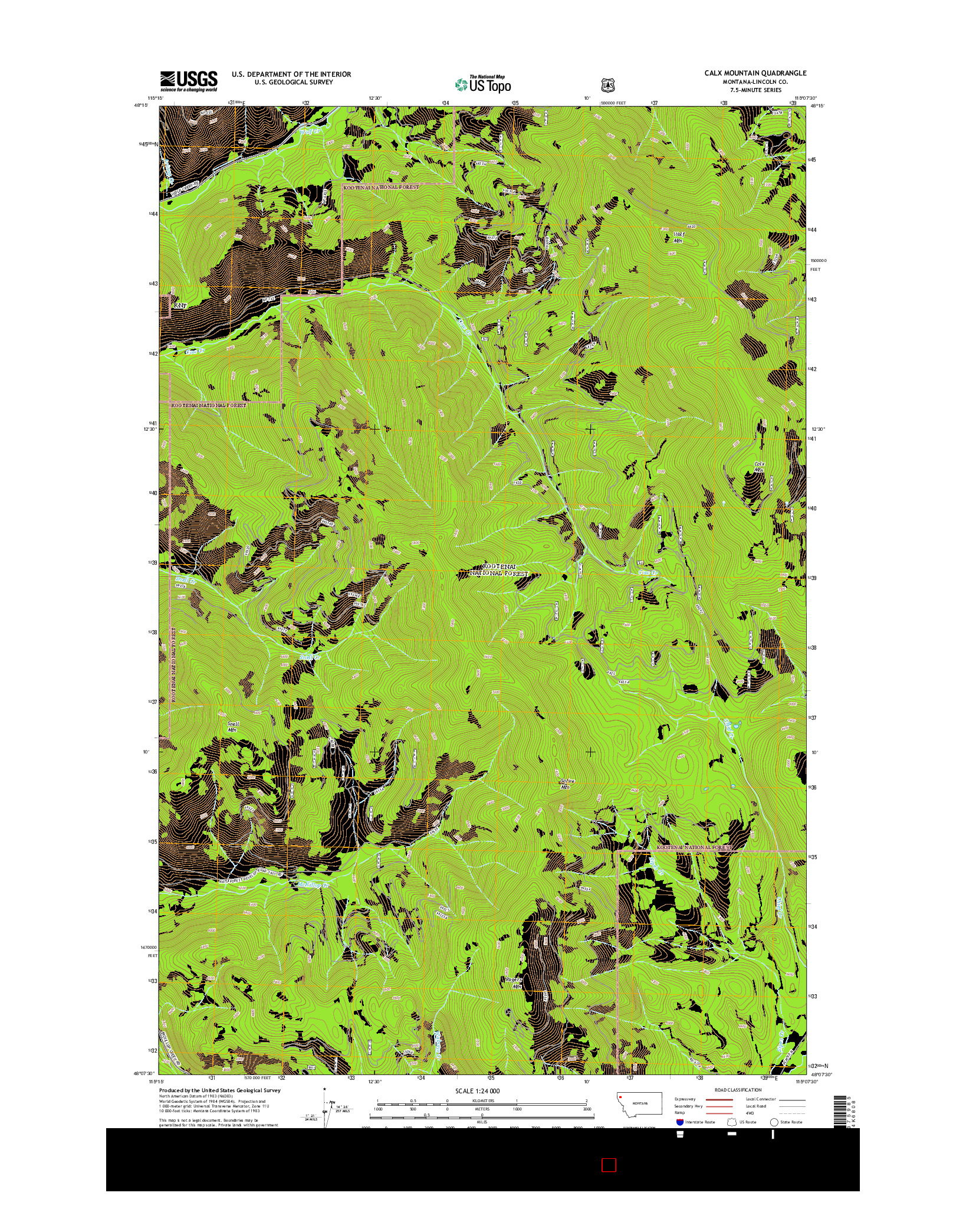 USGS US TOPO 7.5-MINUTE MAP FOR CALX MOUNTAIN, MT 2014