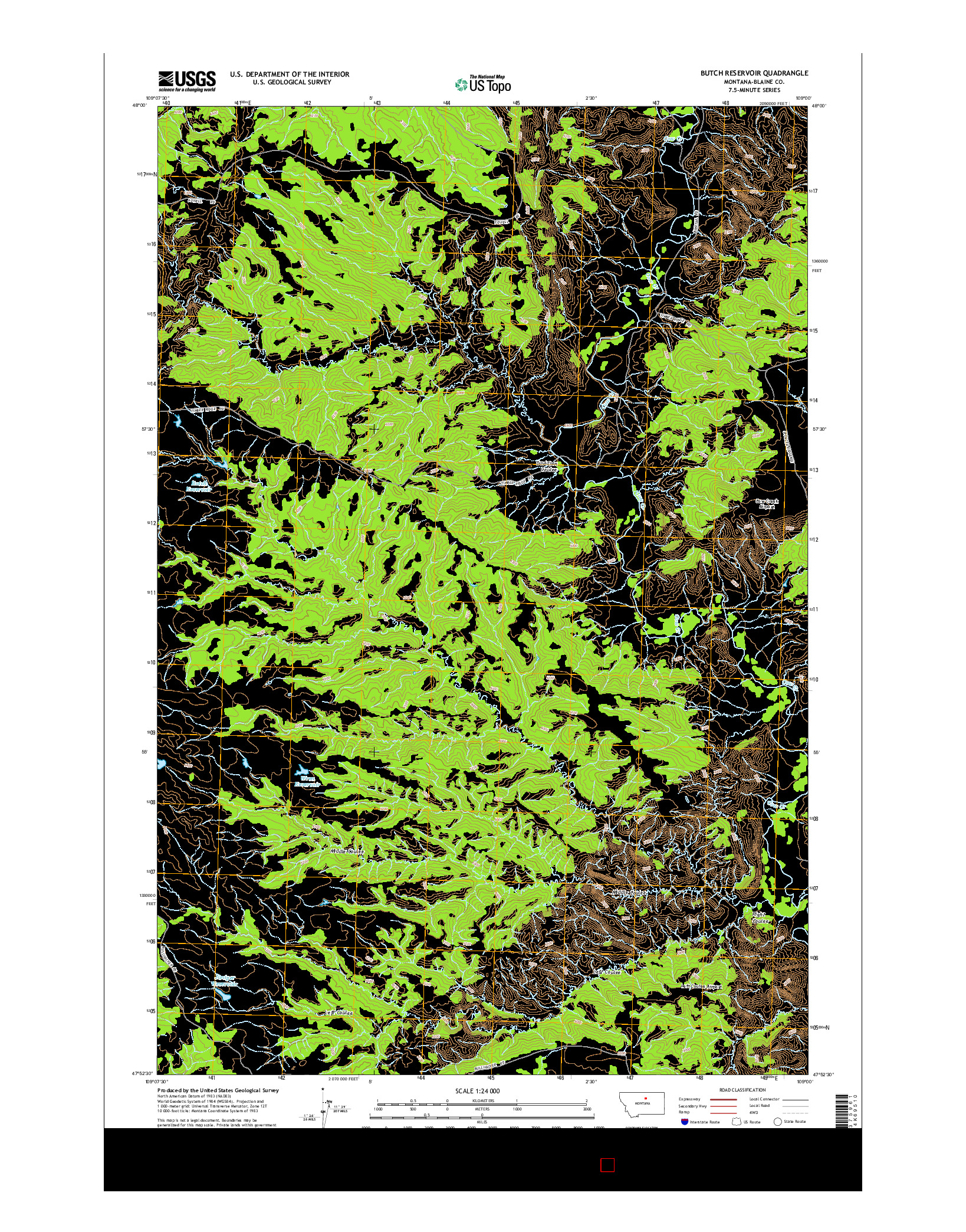 USGS US TOPO 7.5-MINUTE MAP FOR BUTCH RESERVOIR, MT 2014