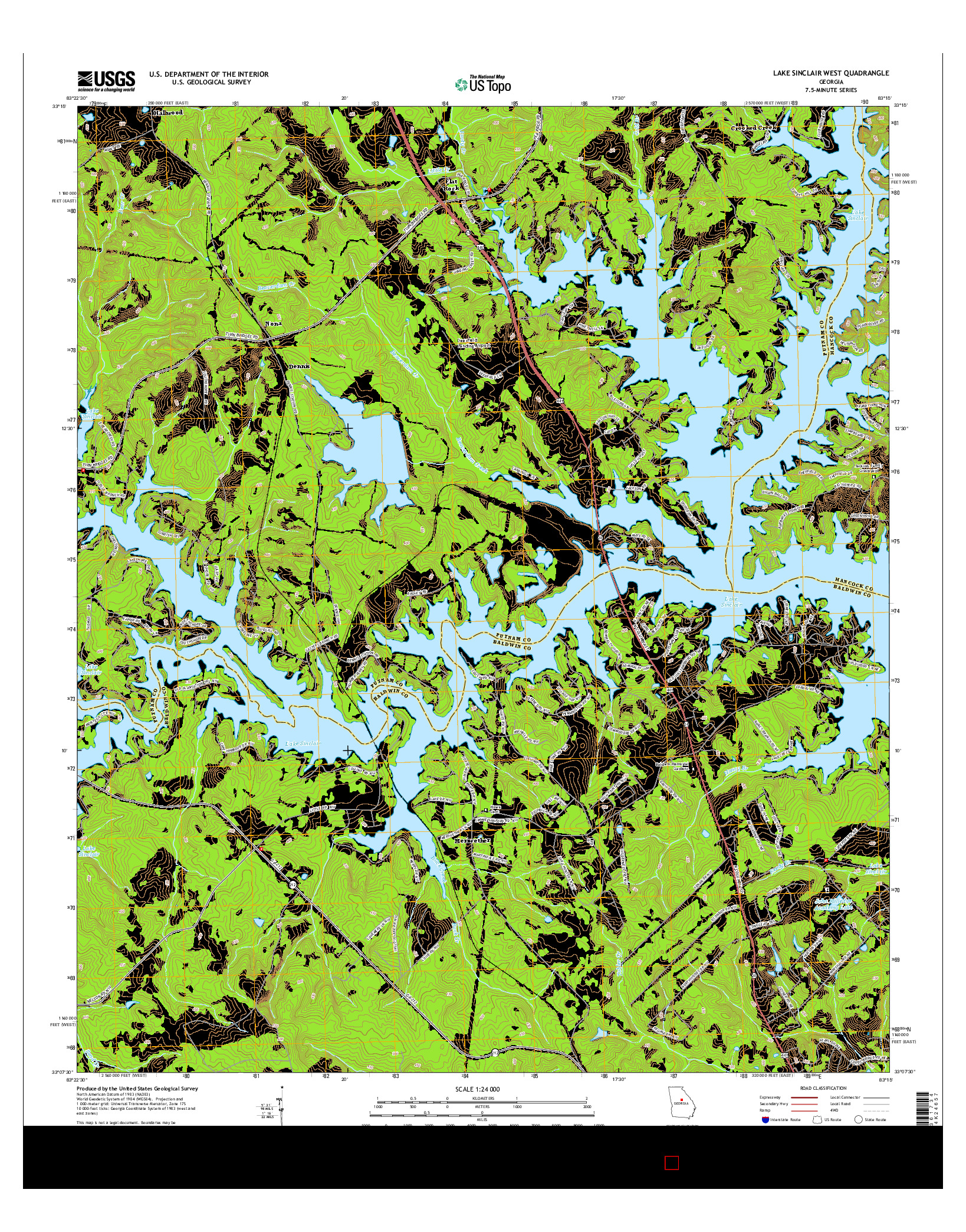 USGS US TOPO 7.5-MINUTE MAP FOR LAKE SINCLAIR WEST, GA 2014