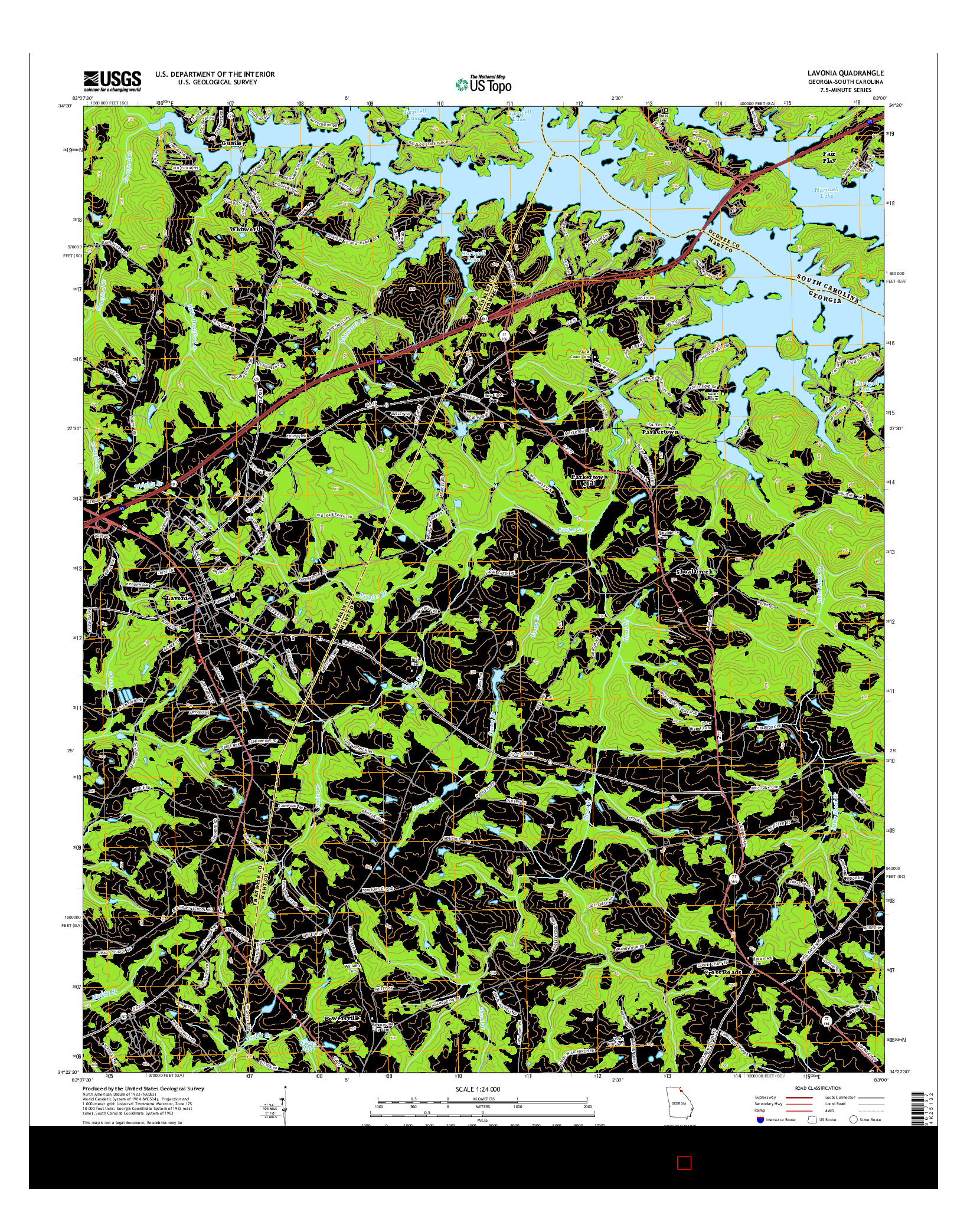 USGS US TOPO 7.5-MINUTE MAP FOR LAVONIA, GA-SC 2014