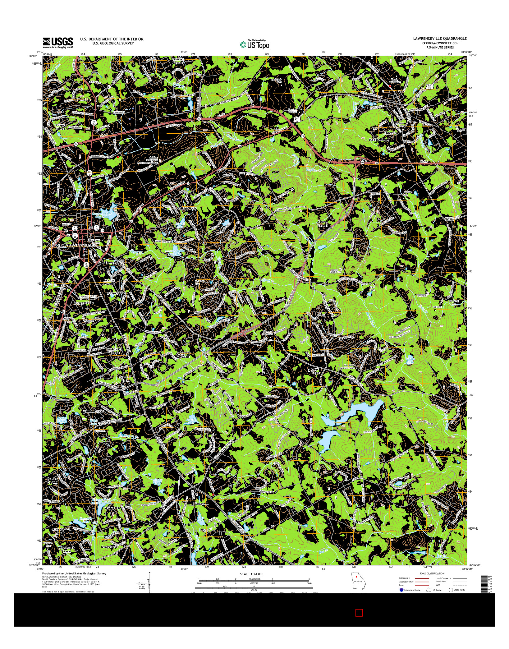 USGS US TOPO 7.5-MINUTE MAP FOR LAWRENCEVILLE, GA 2014