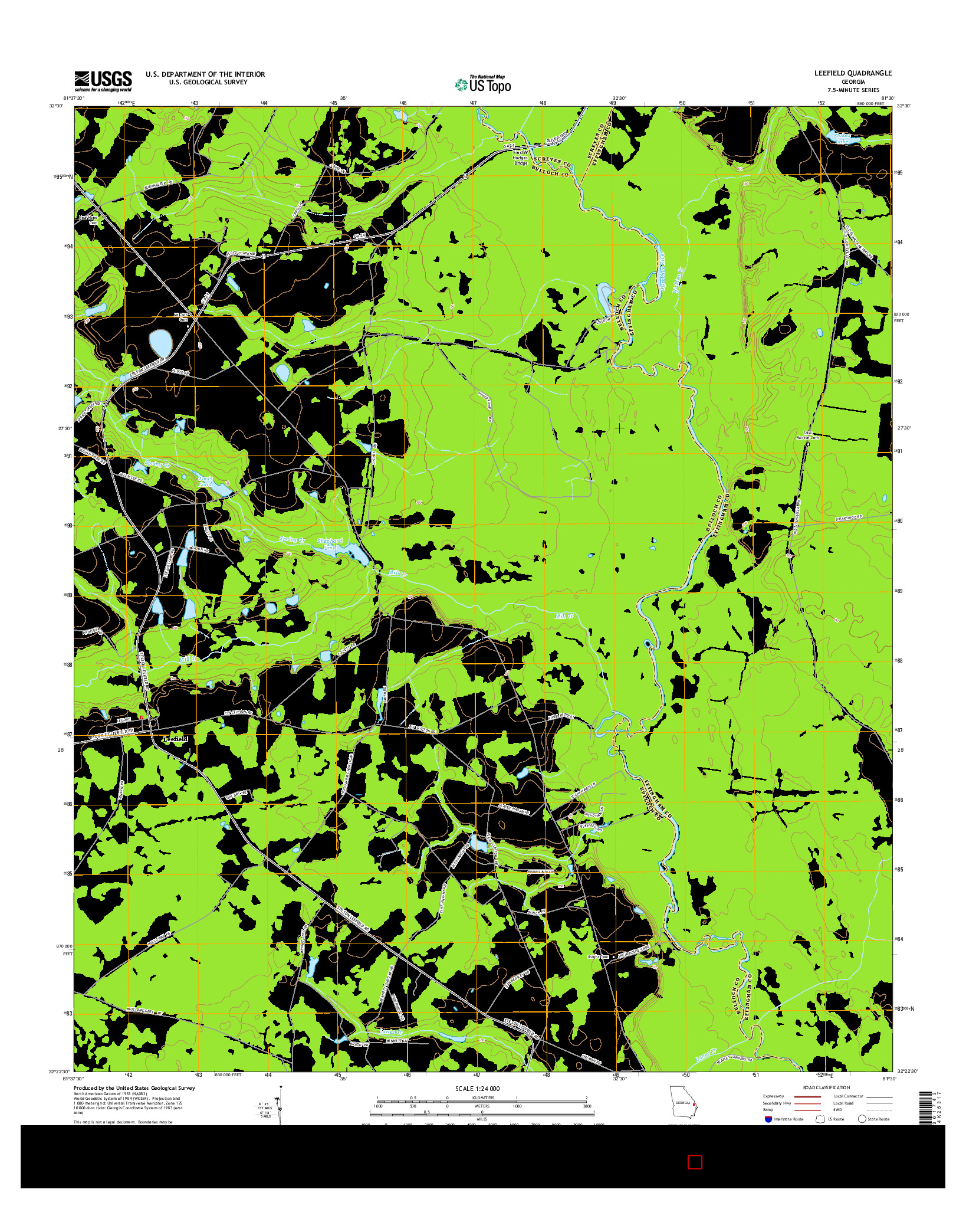 USGS US TOPO 7.5-MINUTE MAP FOR LEEFIELD, GA 2014