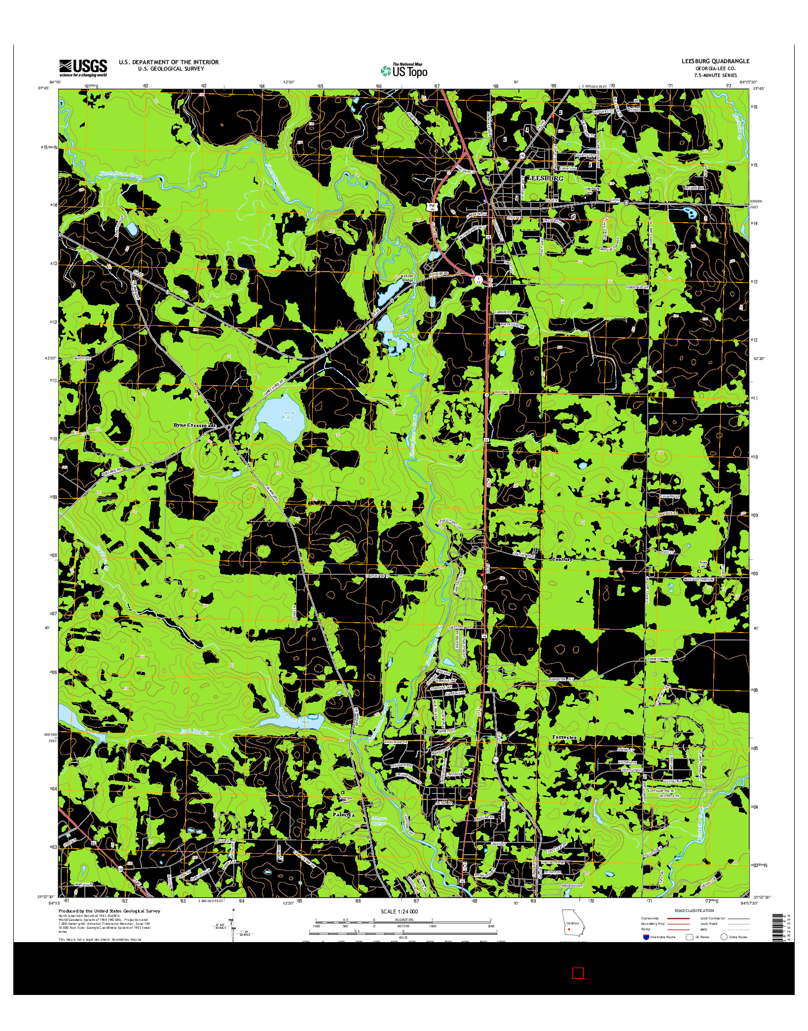 USGS US TOPO 7.5-MINUTE MAP FOR LEESBURG, GA 2014