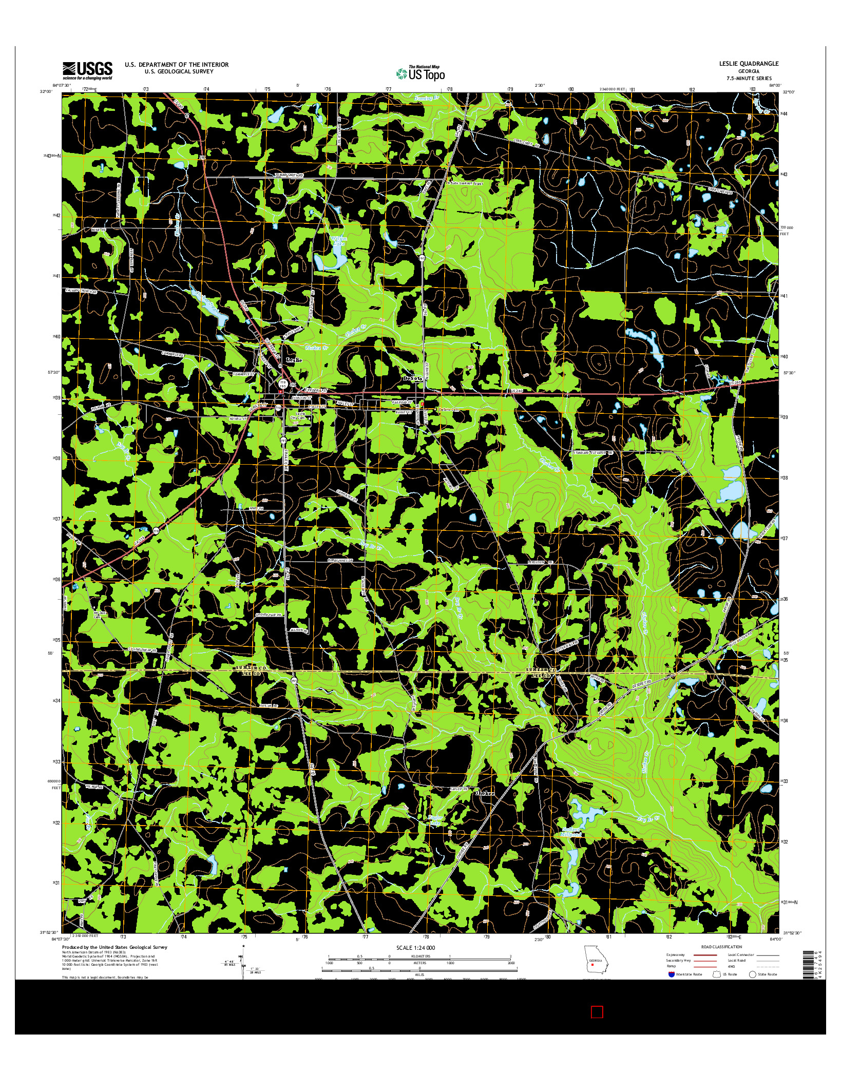 USGS US TOPO 7.5-MINUTE MAP FOR LESLIE, GA 2014
