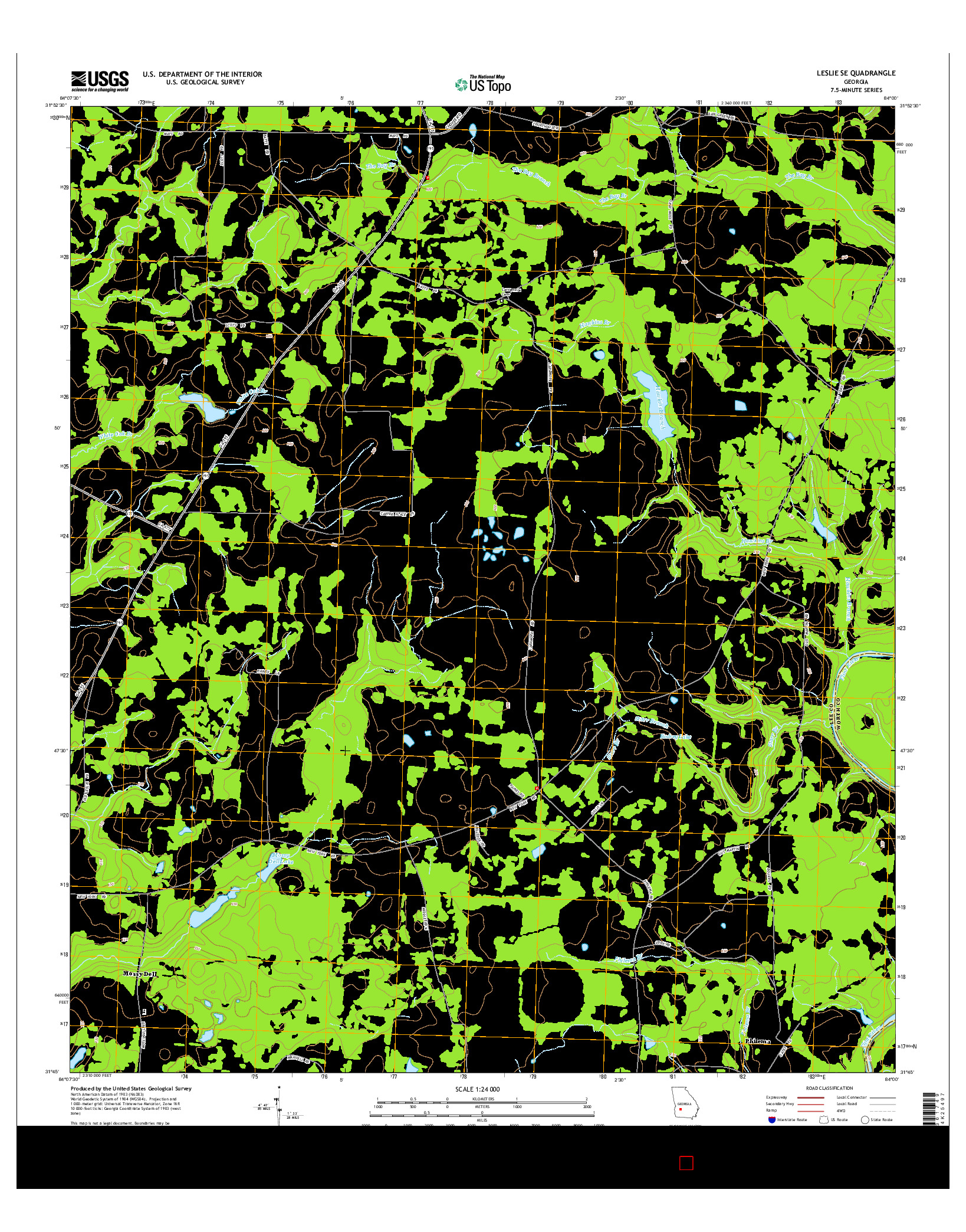 USGS US TOPO 7.5-MINUTE MAP FOR LESLIE SE, GA 2014