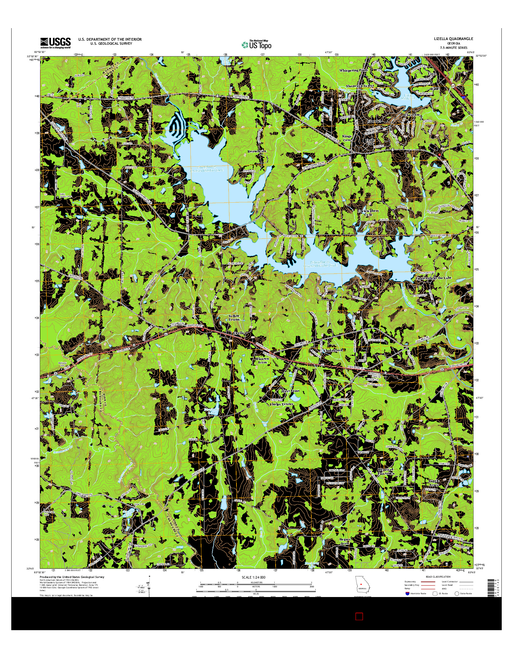 USGS US TOPO 7.5-MINUTE MAP FOR LIZELLA, GA 2014