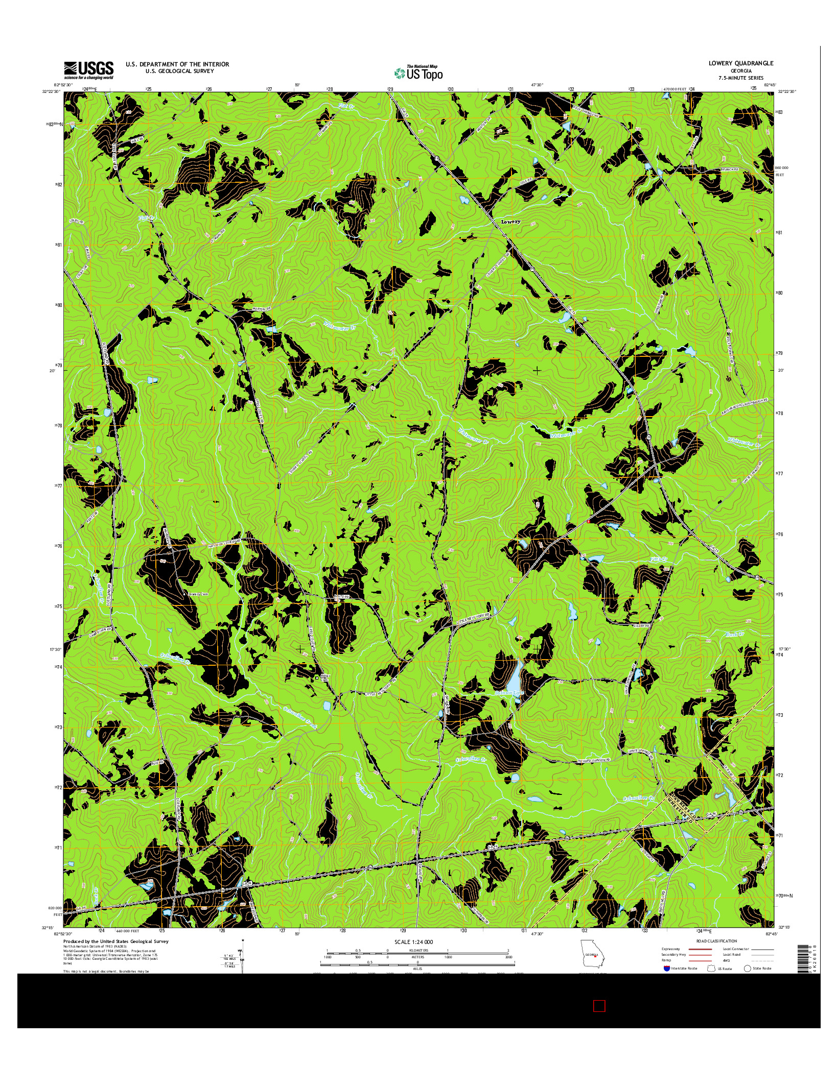 USGS US TOPO 7.5-MINUTE MAP FOR LOWERY, GA 2014