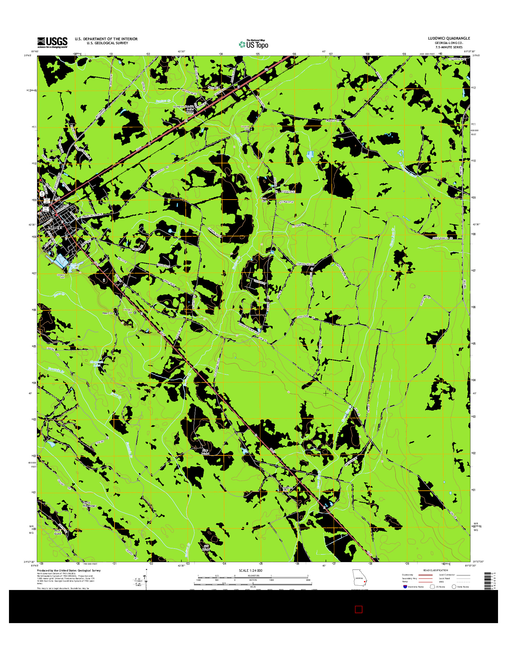 USGS US TOPO 7.5-MINUTE MAP FOR LUDOWICI, GA 2014