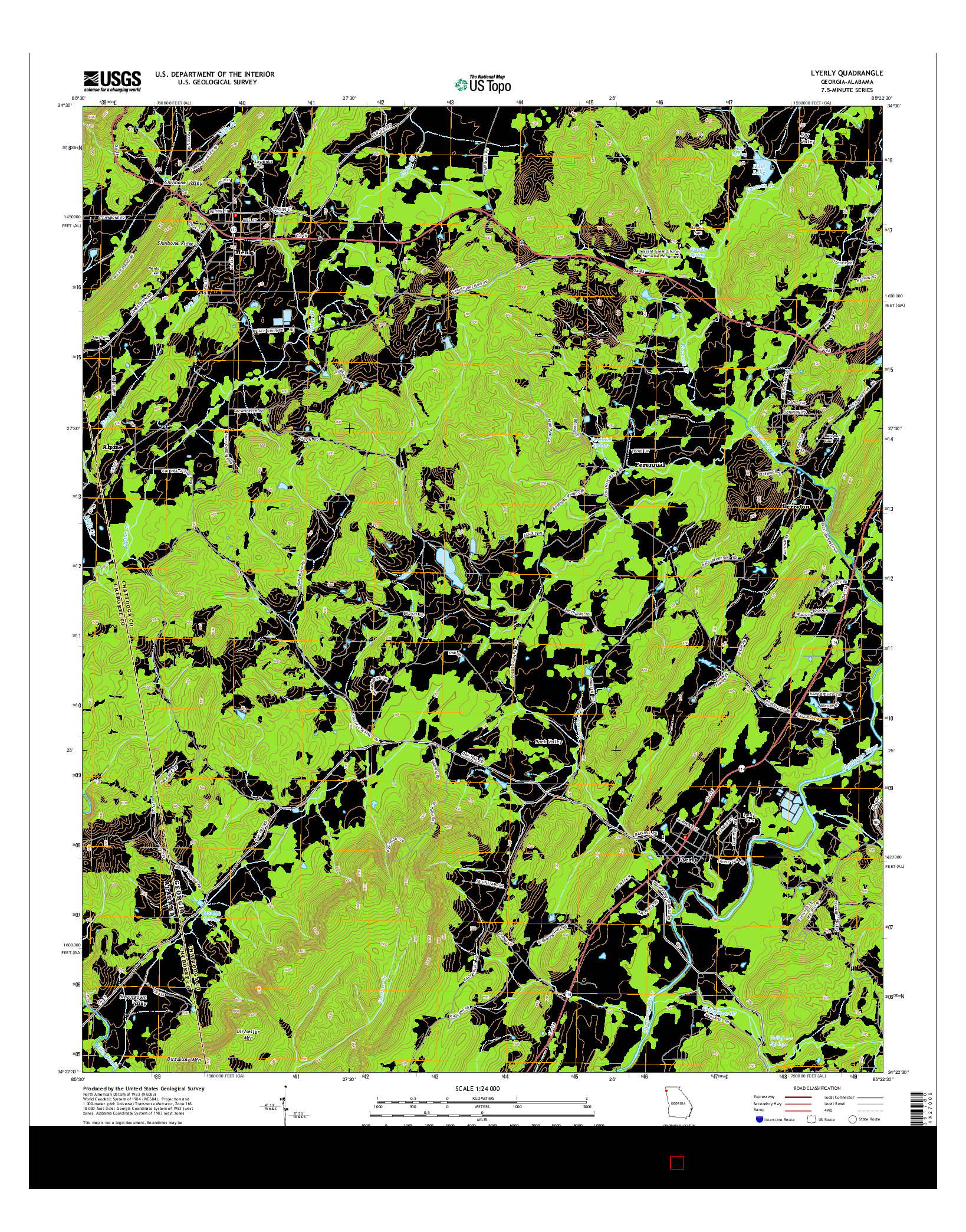 USGS US TOPO 7.5-MINUTE MAP FOR LYERLY, GA-AL 2014