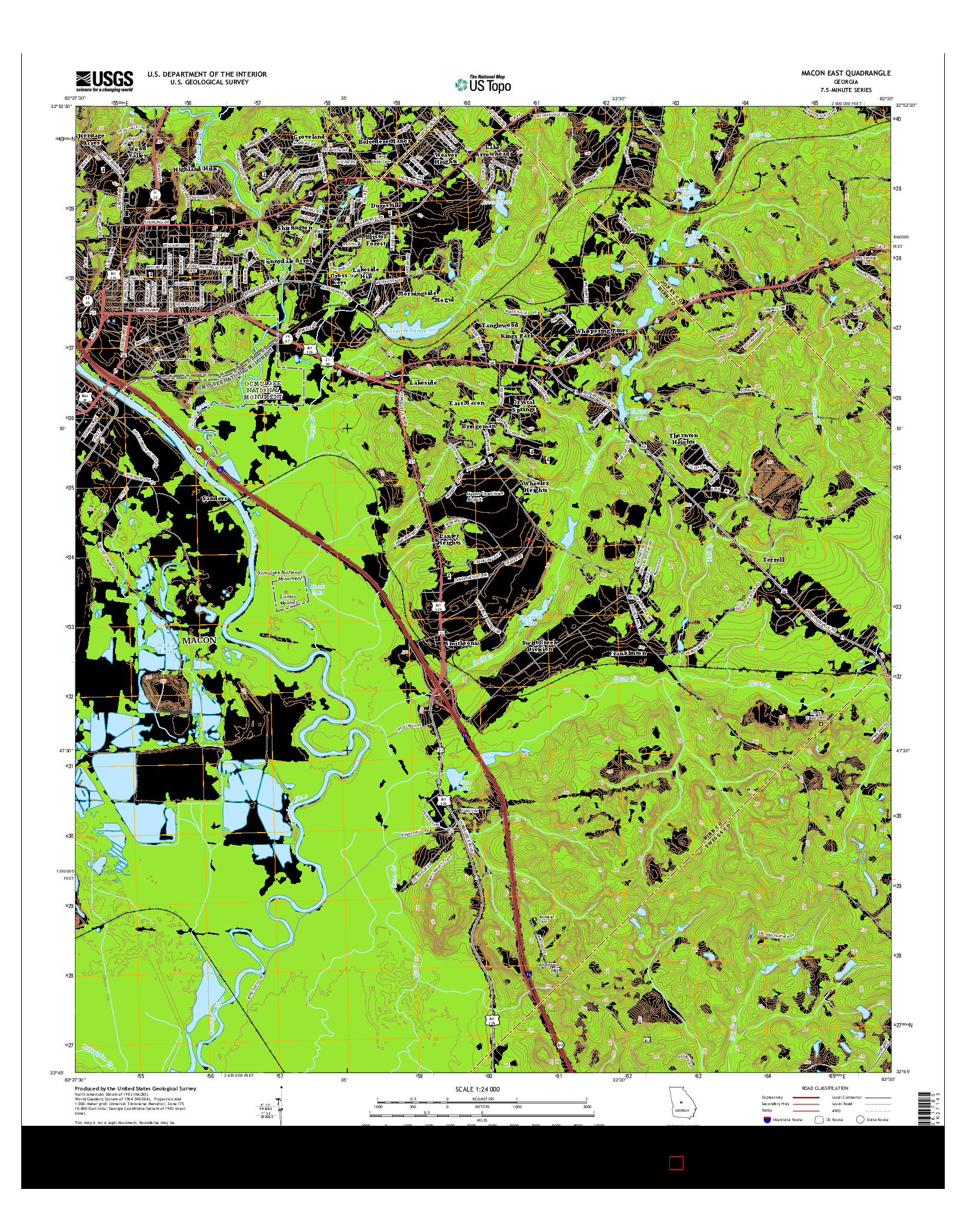 USGS US TOPO 7.5-MINUTE MAP FOR MACON EAST, GA 2014