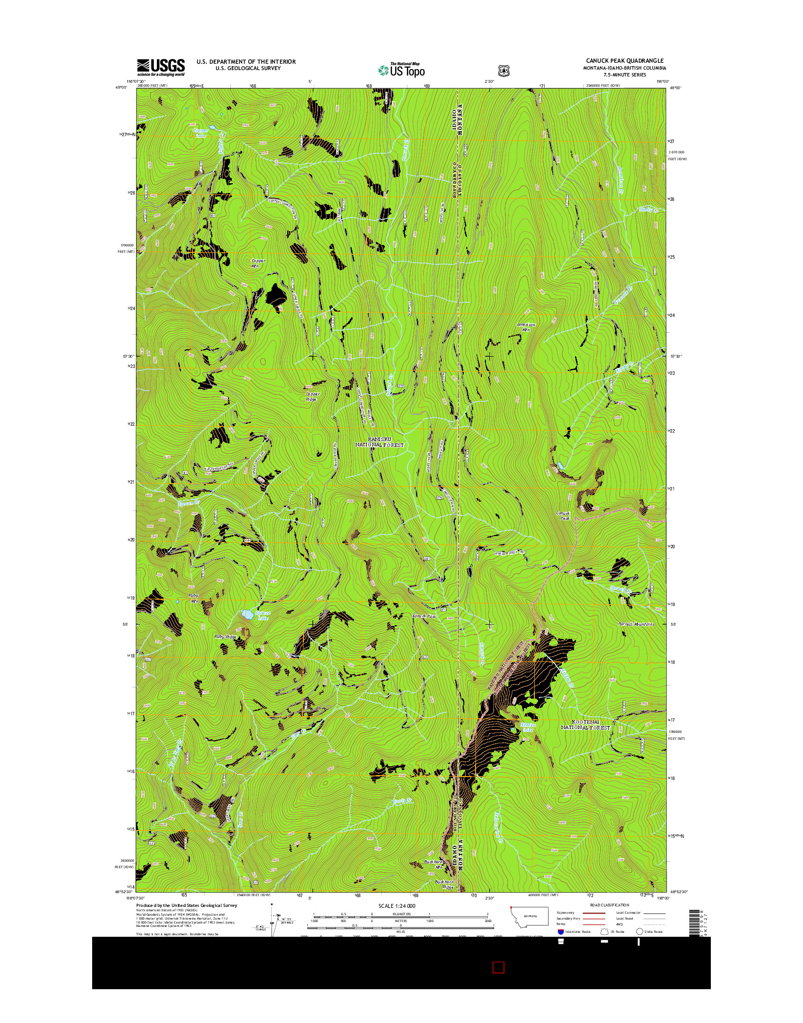 USGS US TOPO 7.5-MINUTE MAP FOR CANUCK PEAK, MT-ID-BC 2014