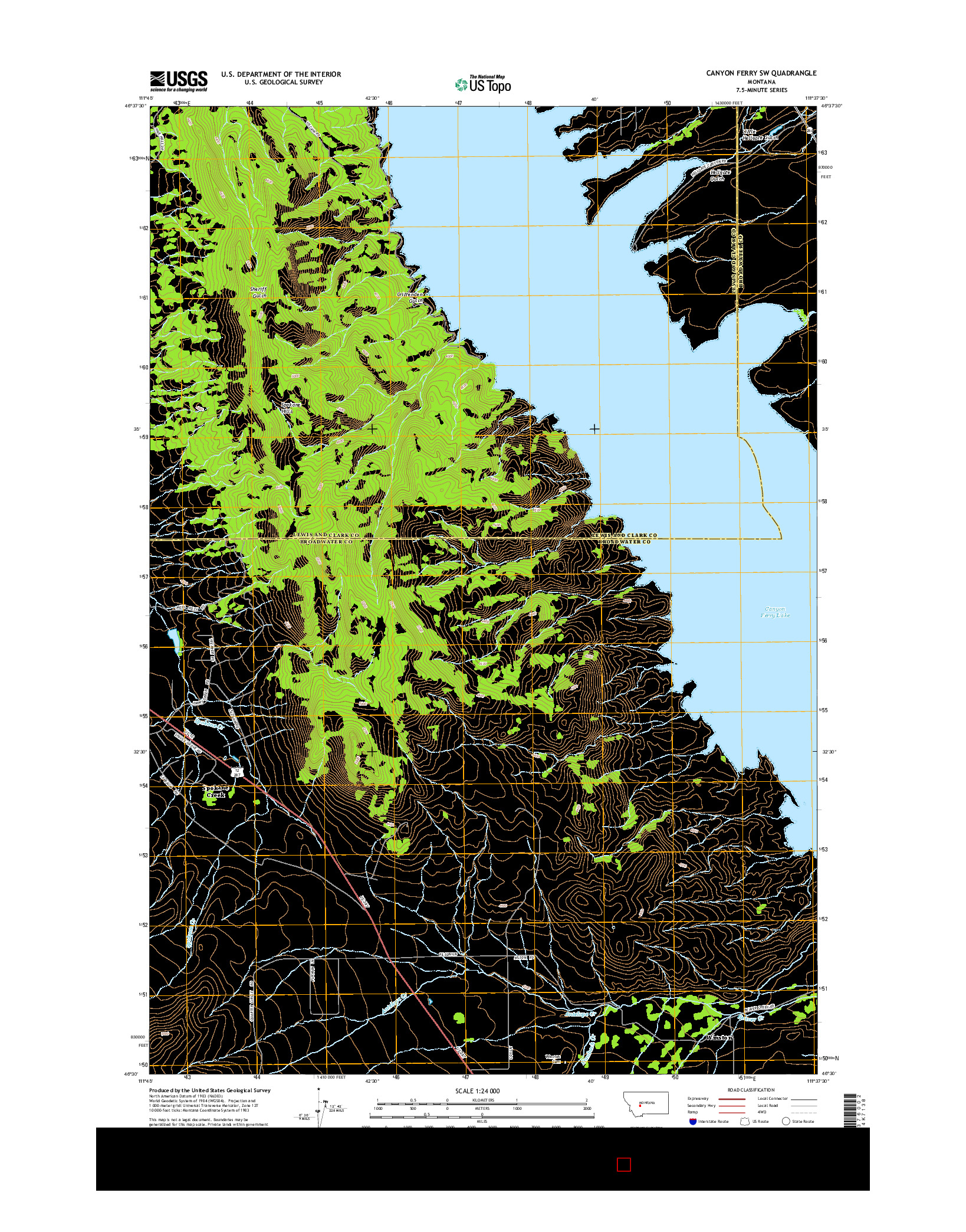 USGS US TOPO 7.5-MINUTE MAP FOR CANYON FERRY SW, MT 2014