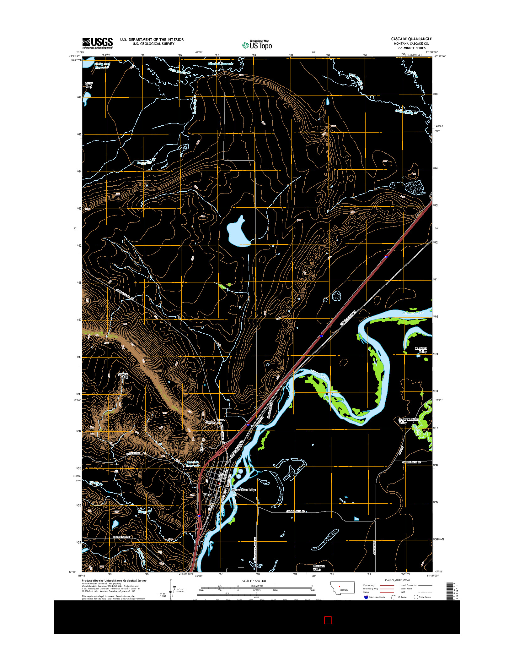 USGS US TOPO 7.5-MINUTE MAP FOR CASCADE, MT 2014