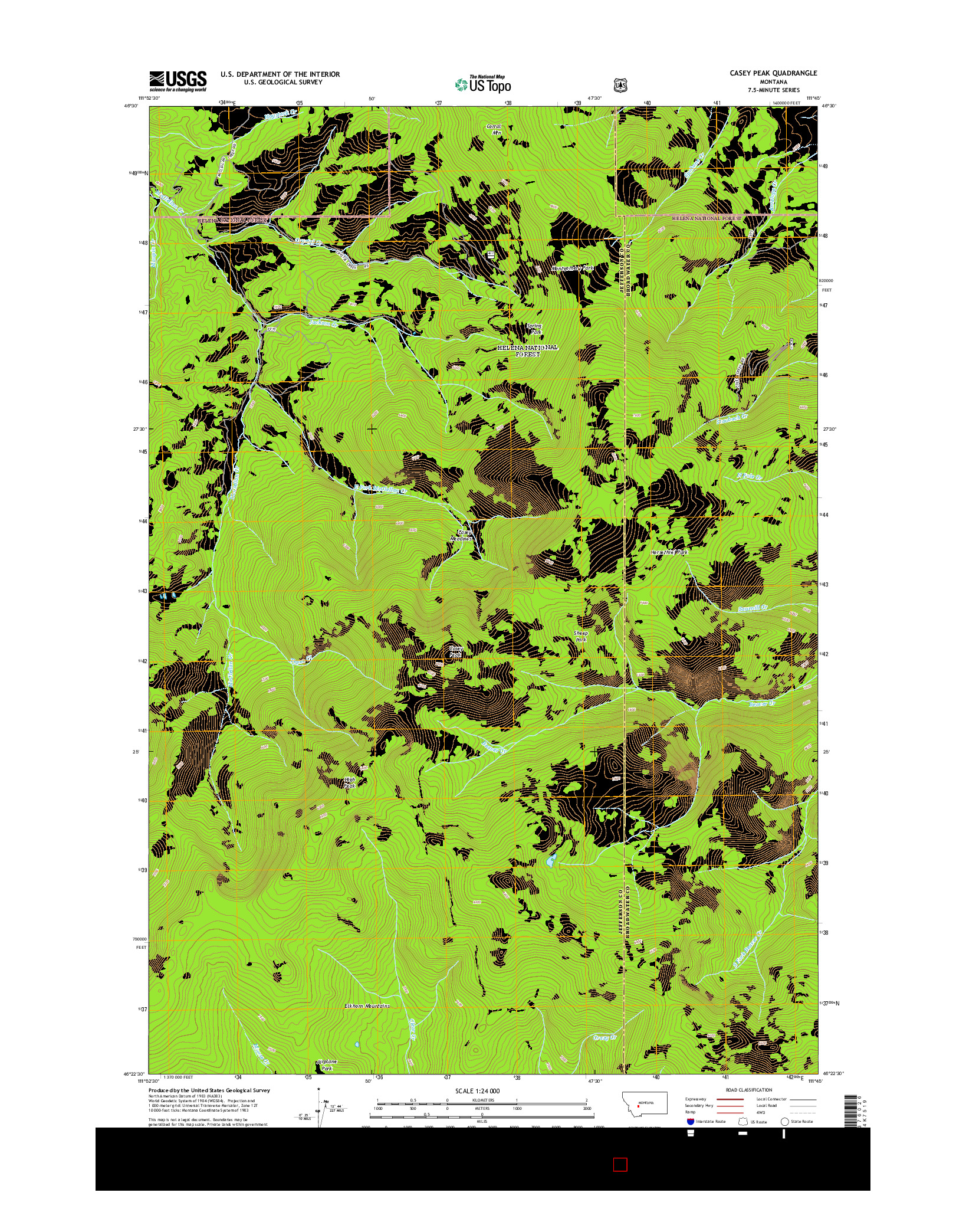USGS US TOPO 7.5-MINUTE MAP FOR CASEY PEAK, MT 2014