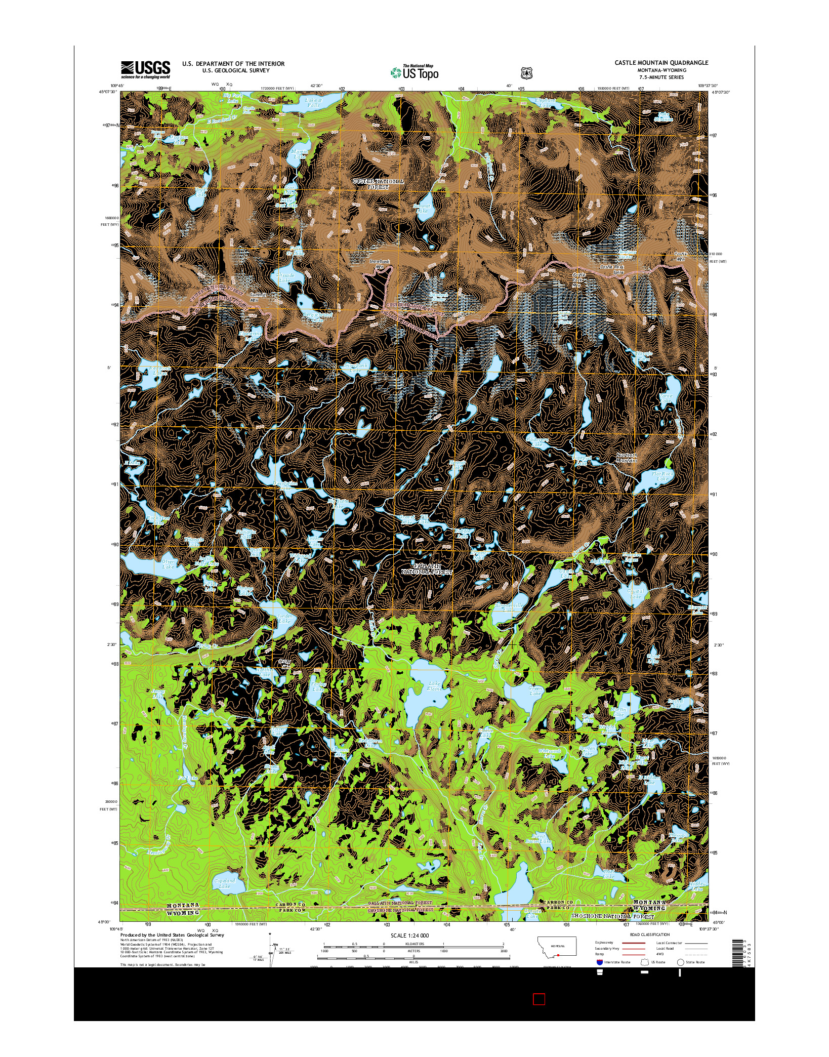 USGS US TOPO 7.5-MINUTE MAP FOR CASTLE MOUNTAIN, MT-WY 2014