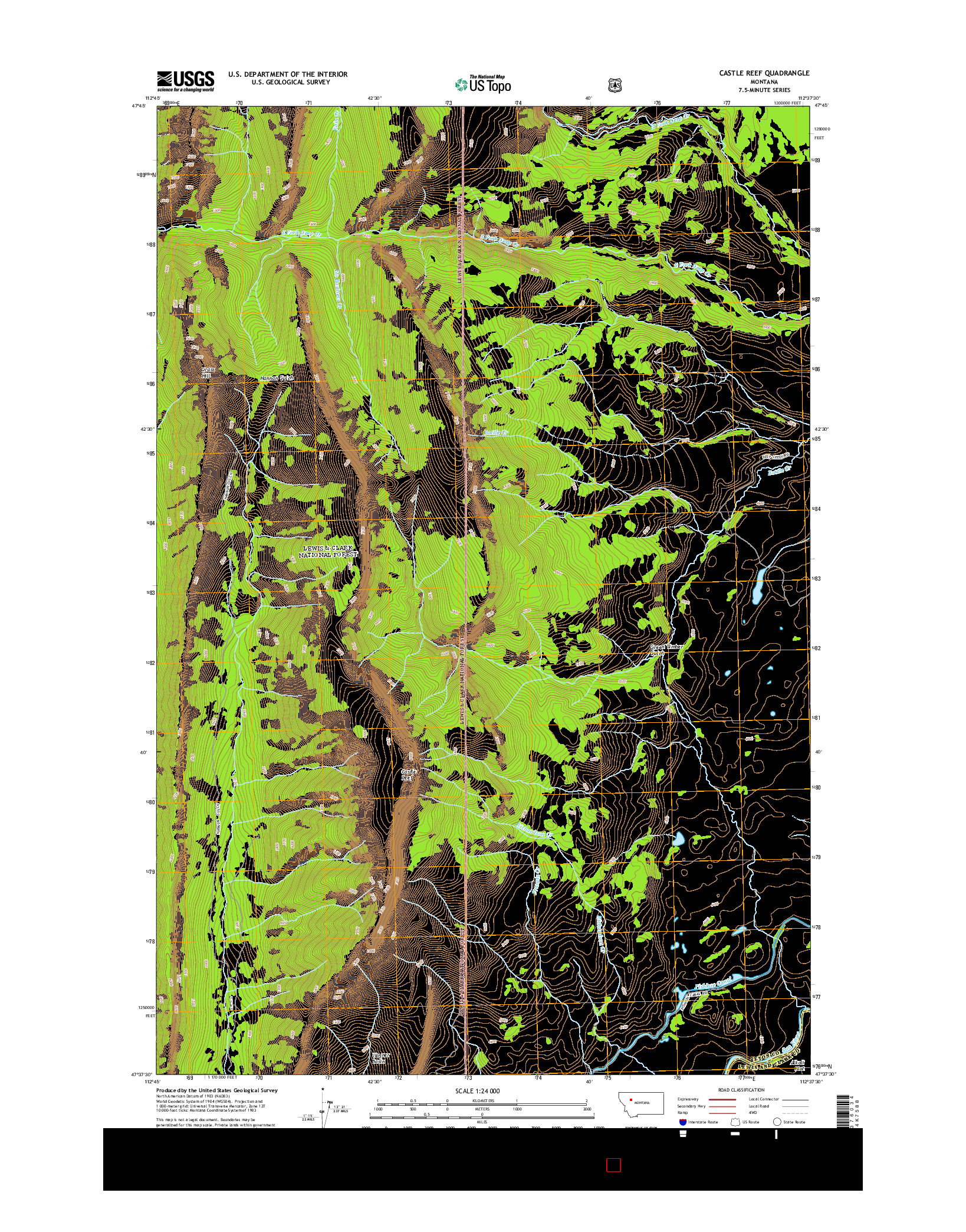 USGS US TOPO 7.5-MINUTE MAP FOR CASTLE REEF, MT 2014