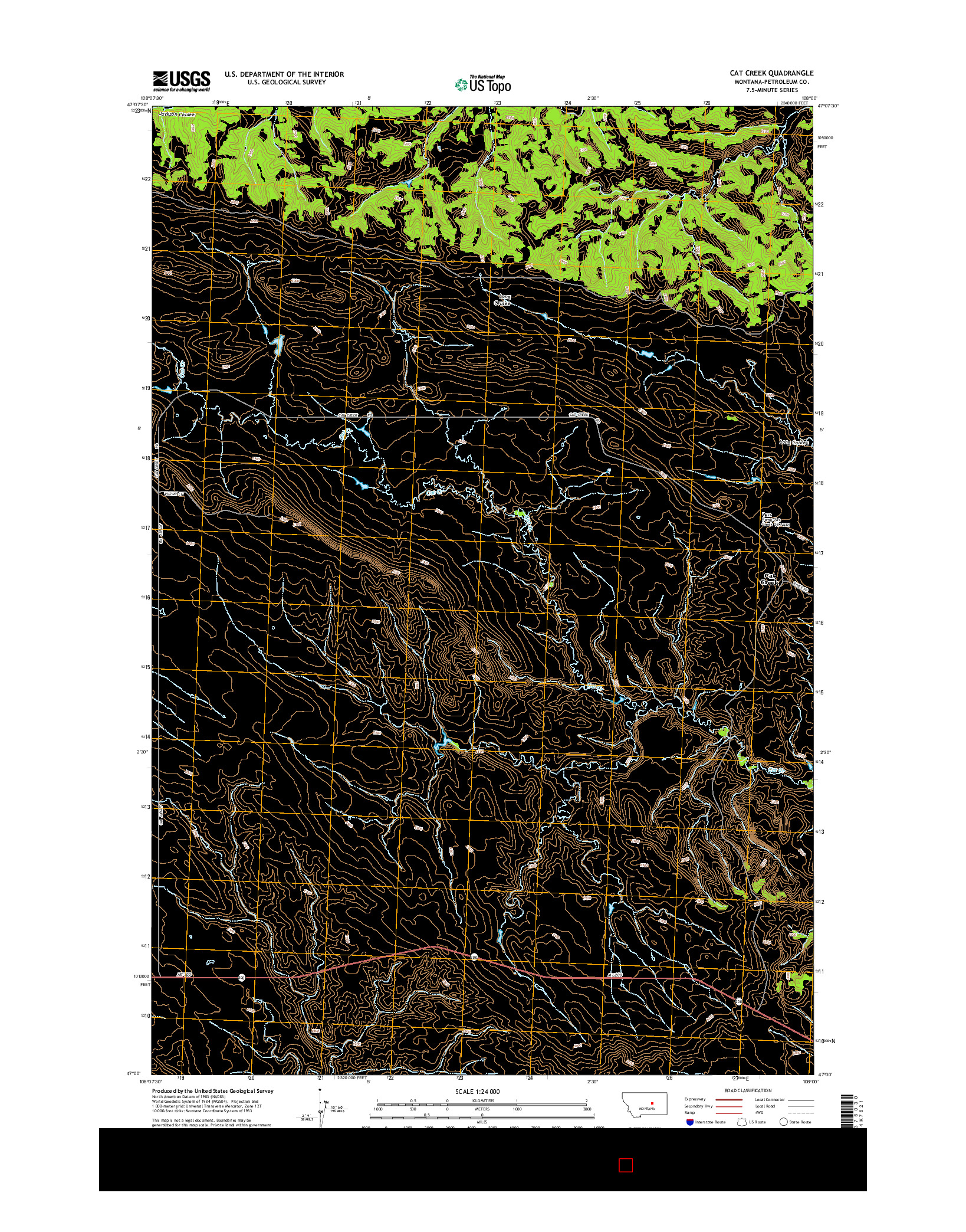 USGS US TOPO 7.5-MINUTE MAP FOR CAT CREEK, MT 2014