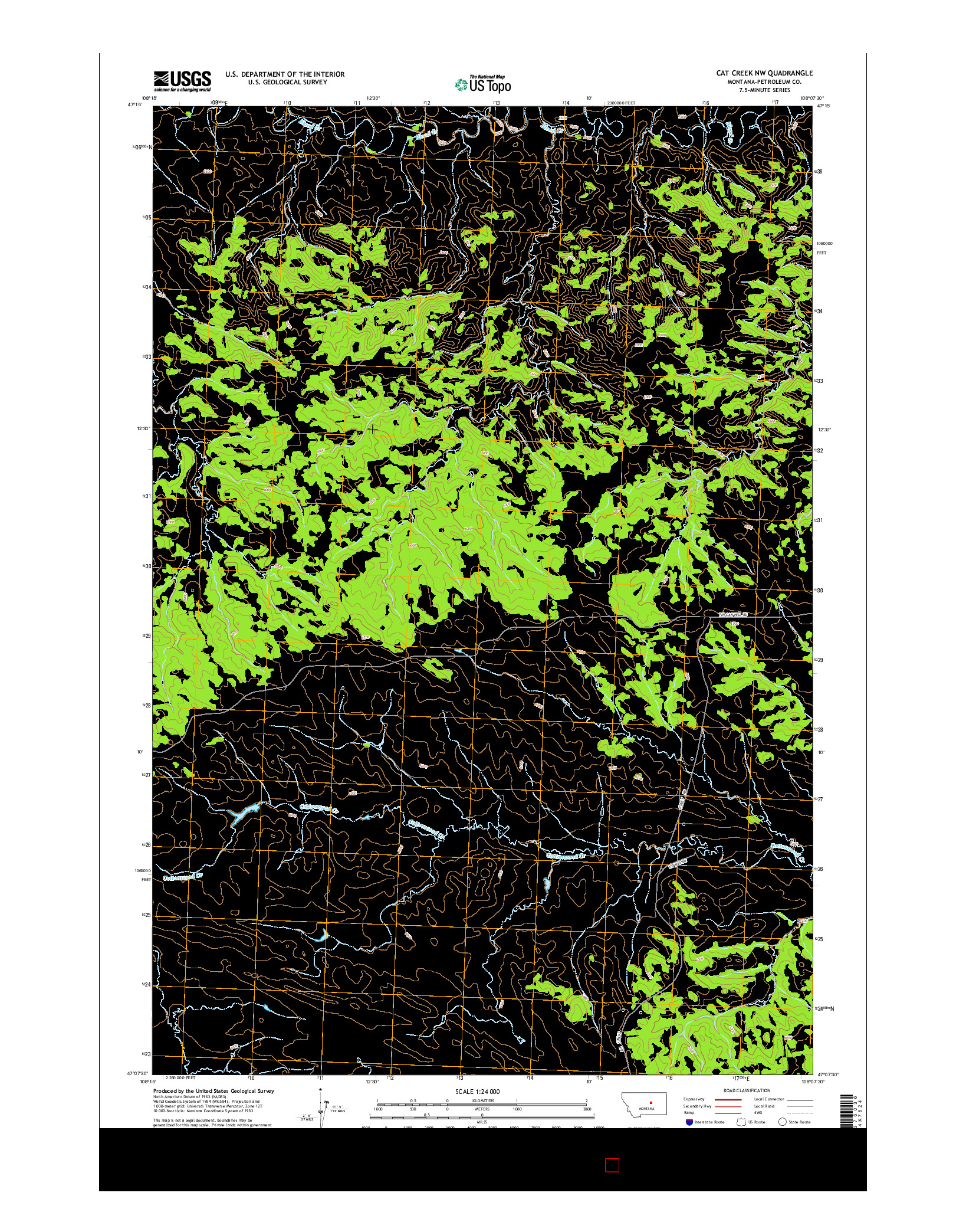 USGS US TOPO 7.5-MINUTE MAP FOR CAT CREEK NW, MT 2014