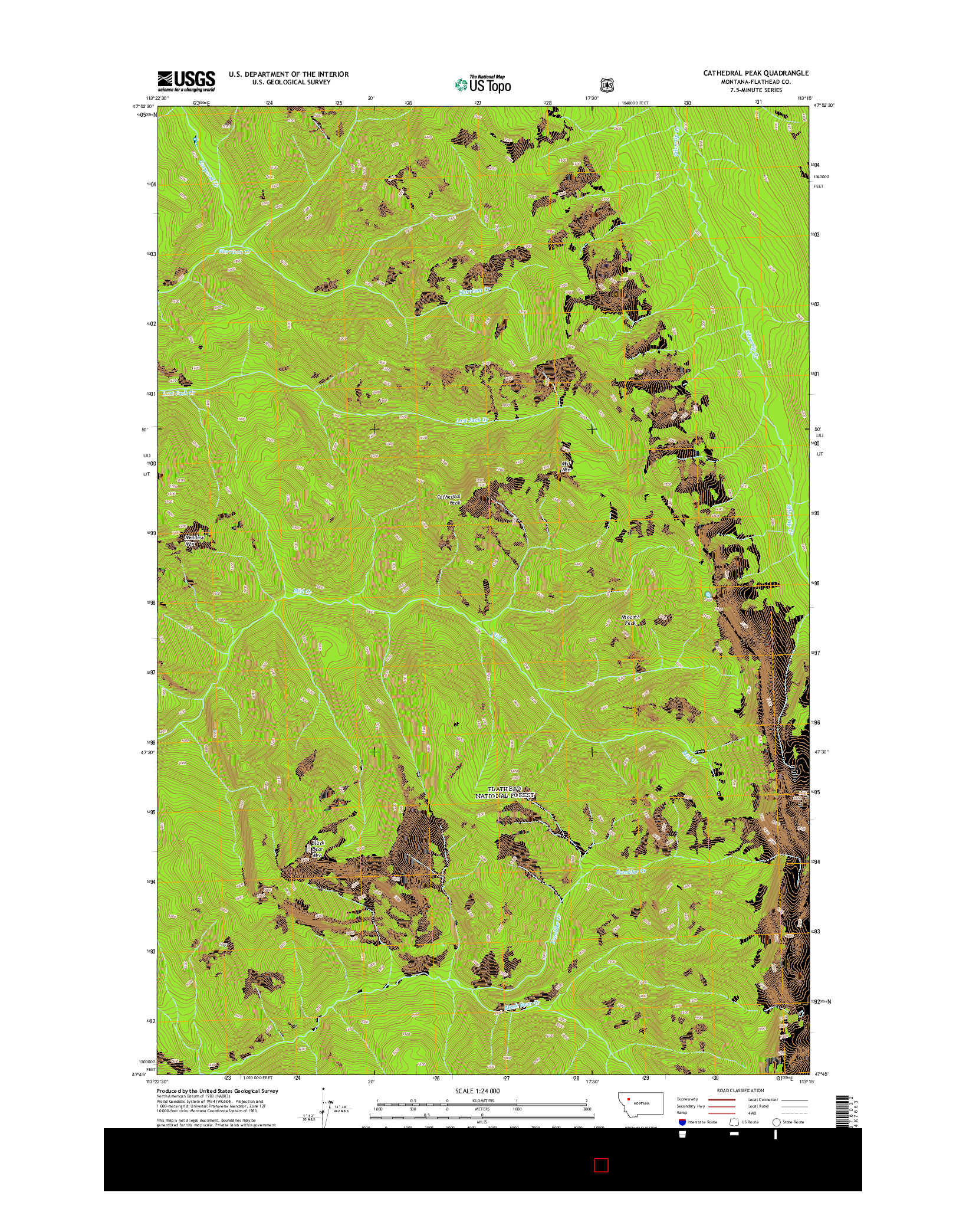 USGS US TOPO 7.5-MINUTE MAP FOR CATHEDRAL PEAK, MT 2014