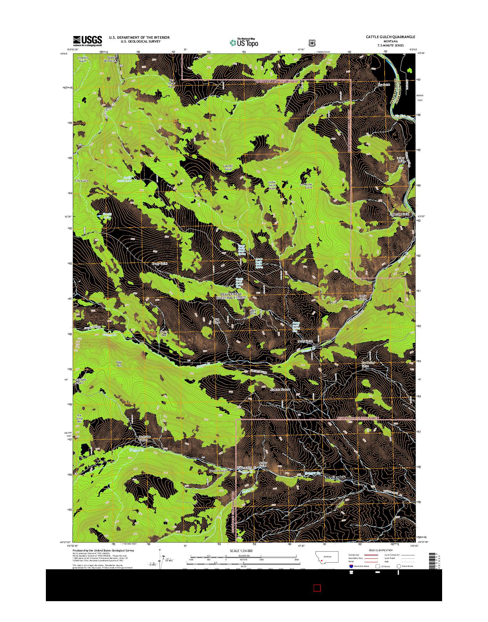 USGS US TOPO 7.5-MINUTE MAP FOR CATTLE GULCH, MT 2014
