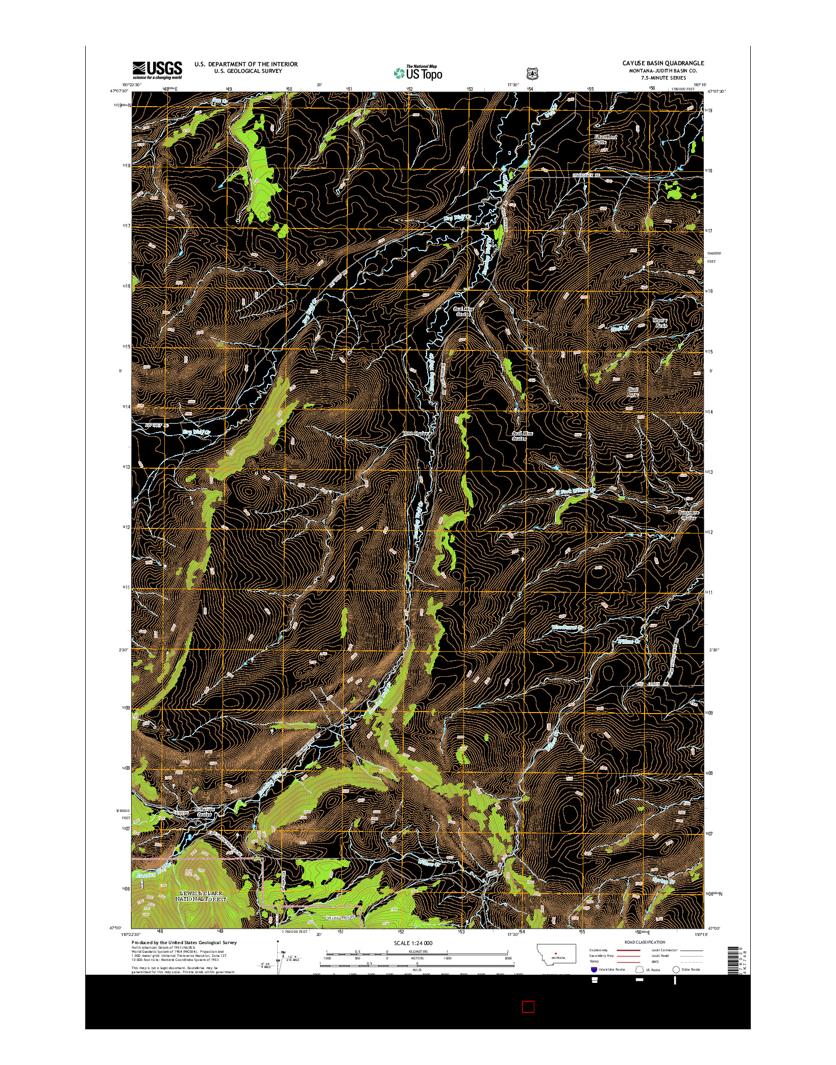 USGS US TOPO 7.5-MINUTE MAP FOR CAYUSE BASIN, MT 2014