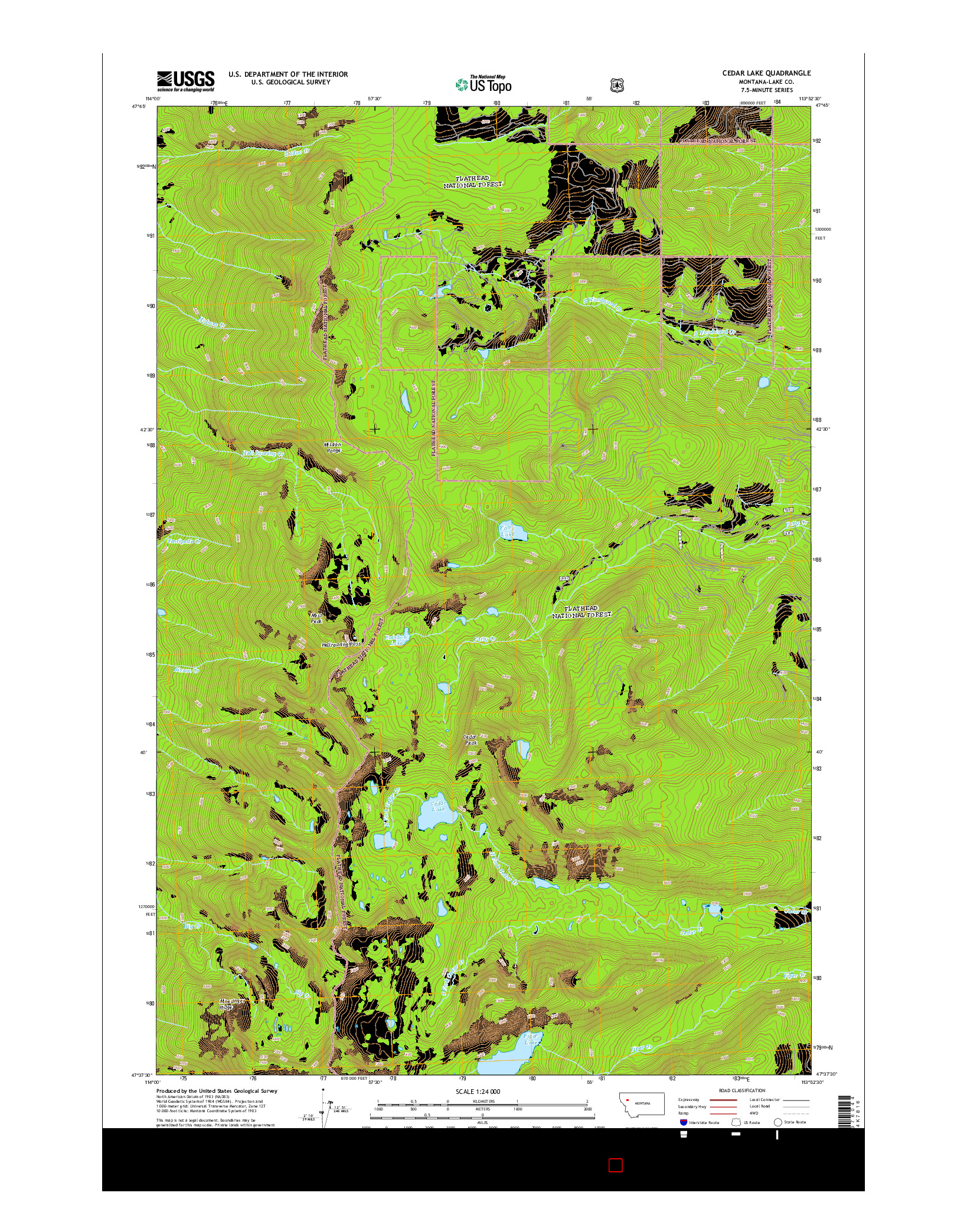 USGS US TOPO 7.5-MINUTE MAP FOR CEDAR LAKE, MT 2014