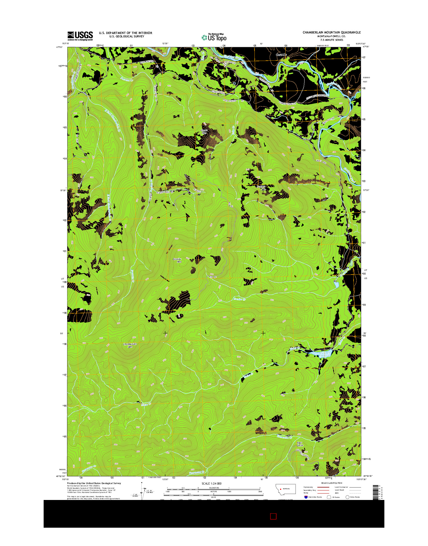 USGS US TOPO 7.5-MINUTE MAP FOR CHAMBERLAIN MOUNTAIN, MT 2014