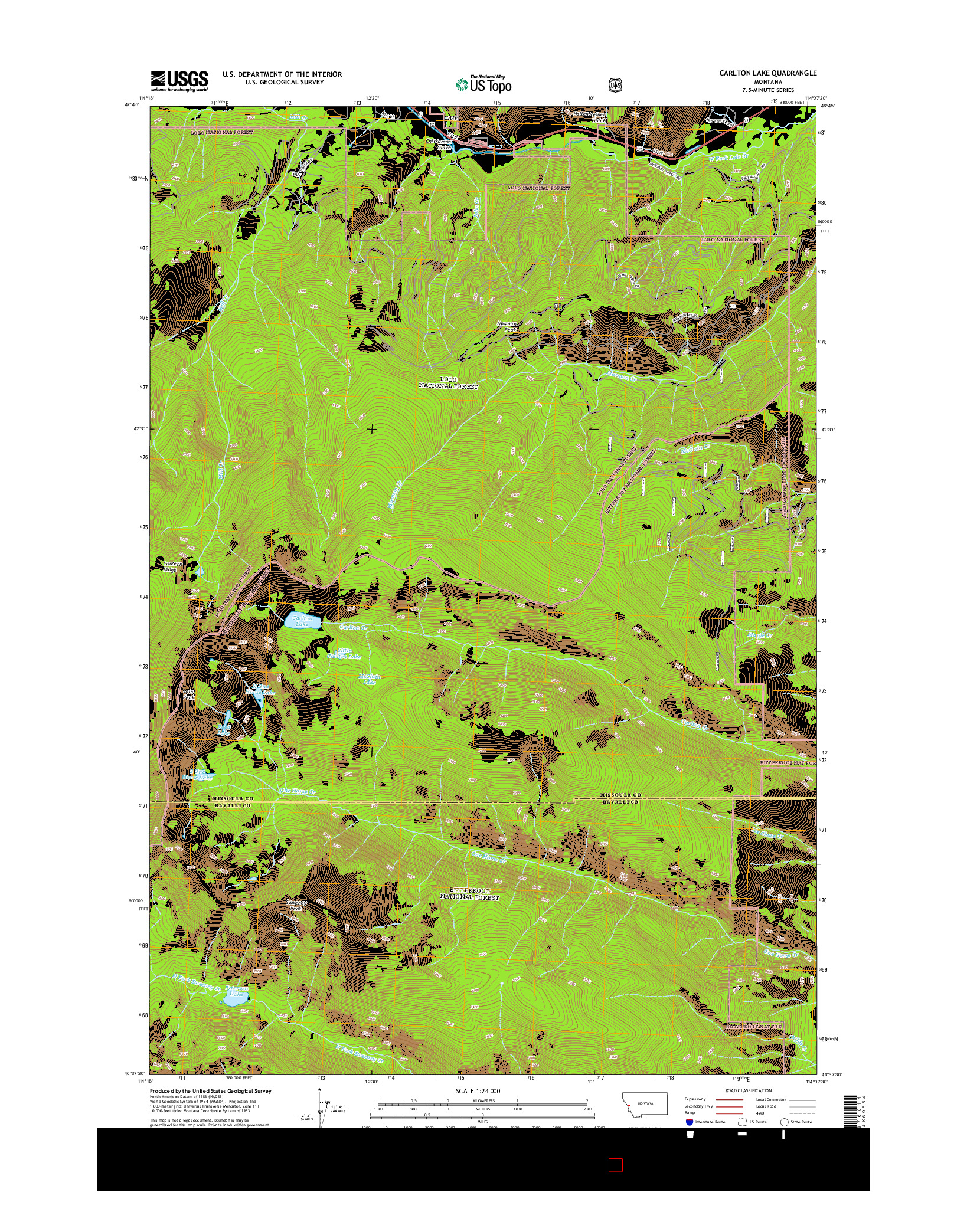 USGS US TOPO 7.5-MINUTE MAP FOR CARLTON LAKE, MT 2014
